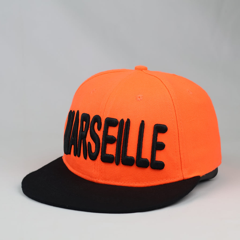 Two-Tone Neon Orange & Black Marseille Cap - Retro 6-Panel Hat