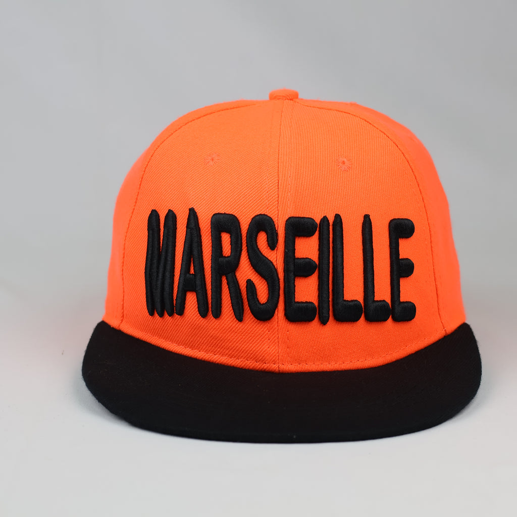 Two-Tone Neon Orange & Black Marseille Cap - Retro 6-Panel Hat