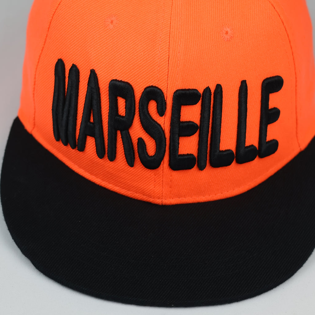 Two-Tone Neon Orange & Black Marseille Cap - Retro 6-Panel Hat