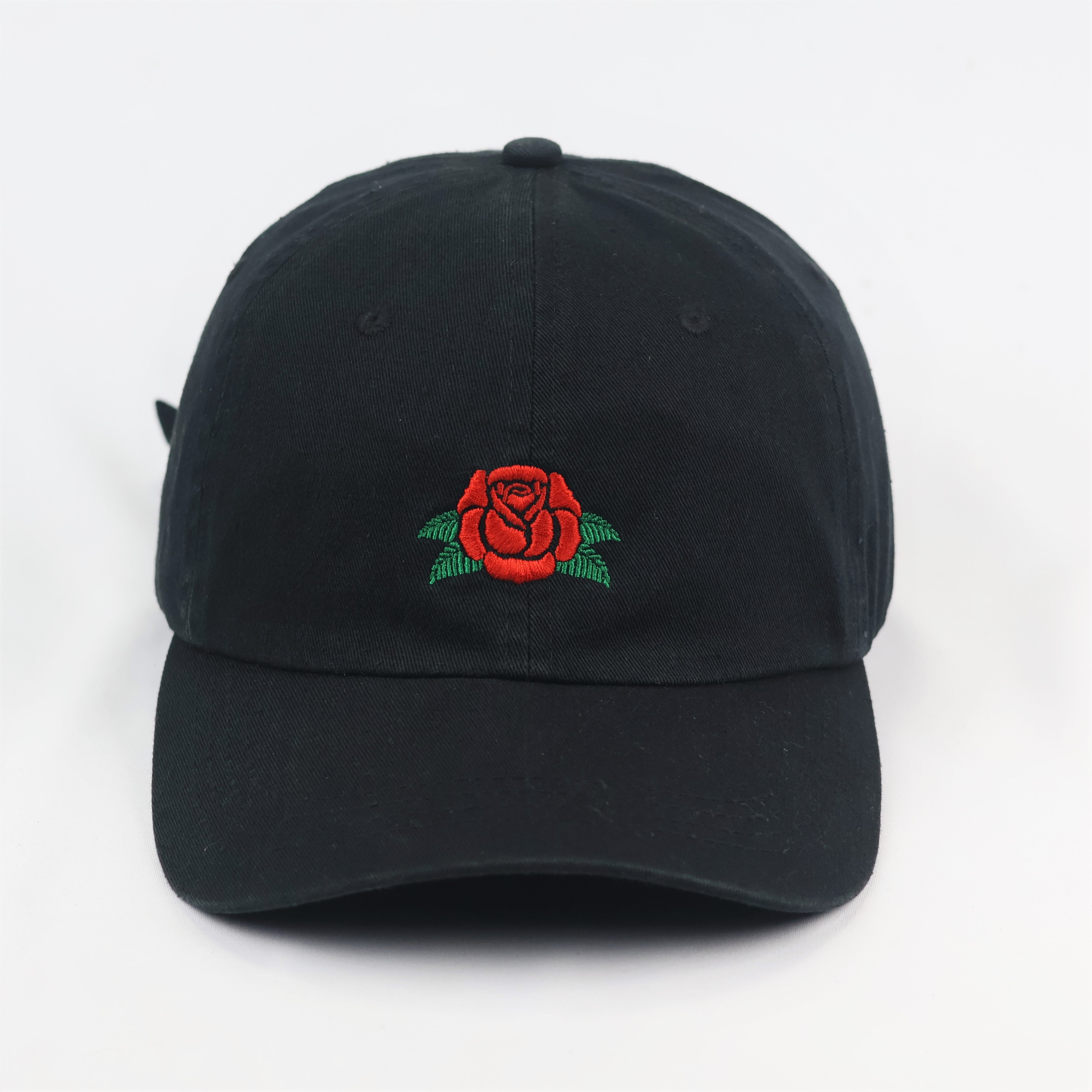 Factorie Embroidered Rose Cap - Pre-Loved Black Baseball Hat