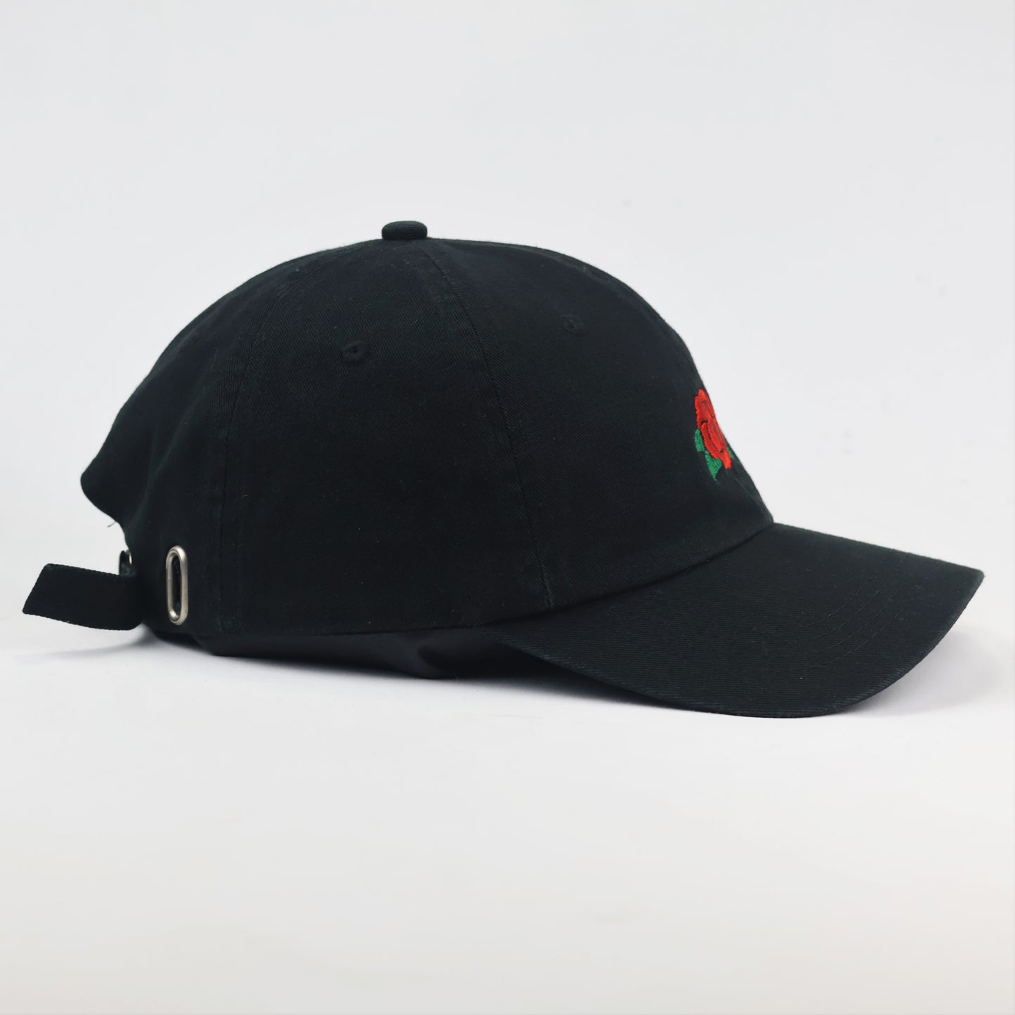 Factorie Embroidered Rose Cap - Pre-Loved Black Baseball Hat