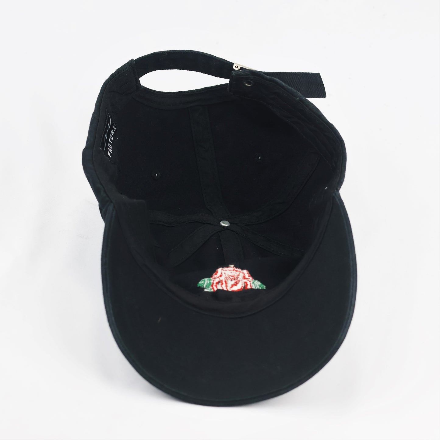 Factorie Embroidered Rose Cap - Pre-Loved Black Baseball Hat