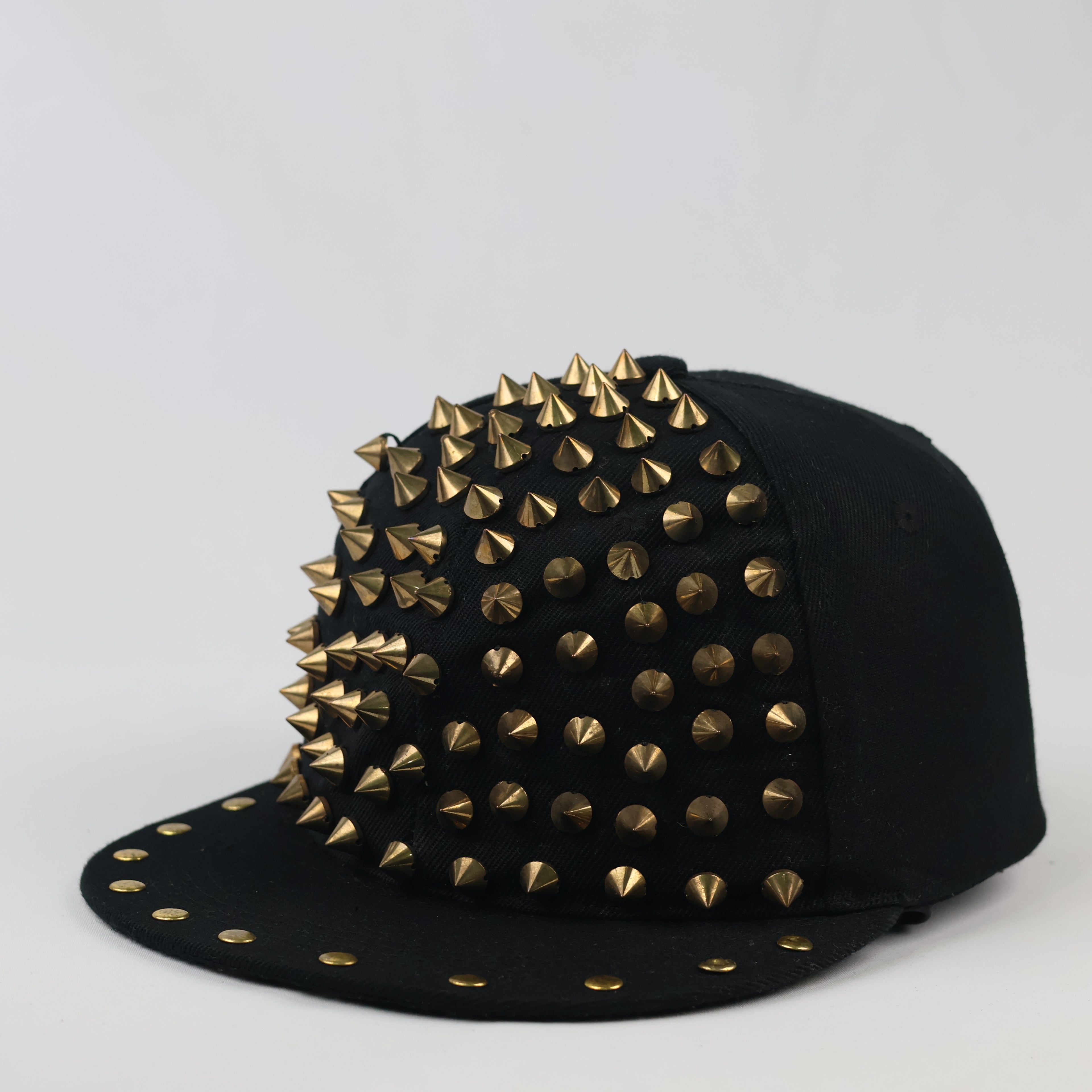 Gold Cone Studded Black Baseball Cap - Retro Gothic Rivet Snapback