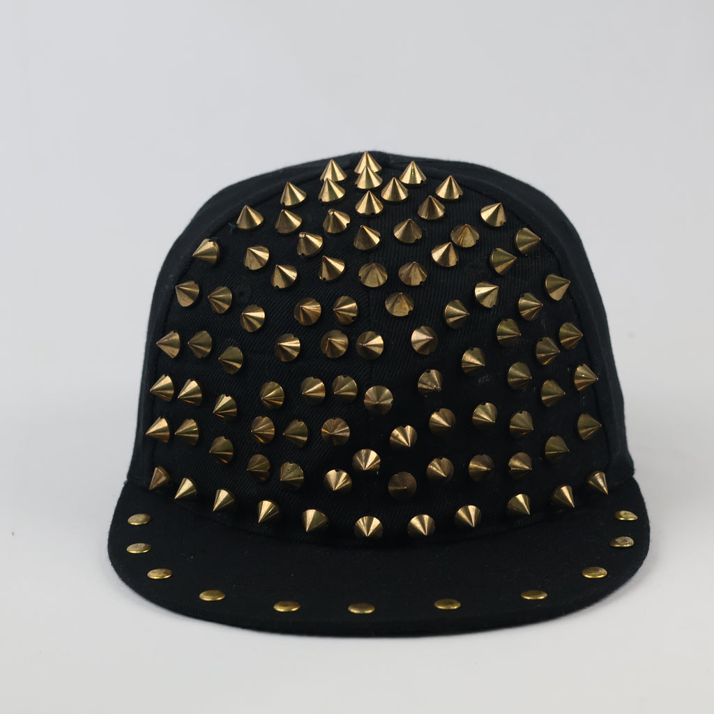 Gold Cone Studded Black Baseball Cap - Retro Gothic Rivet Snapback