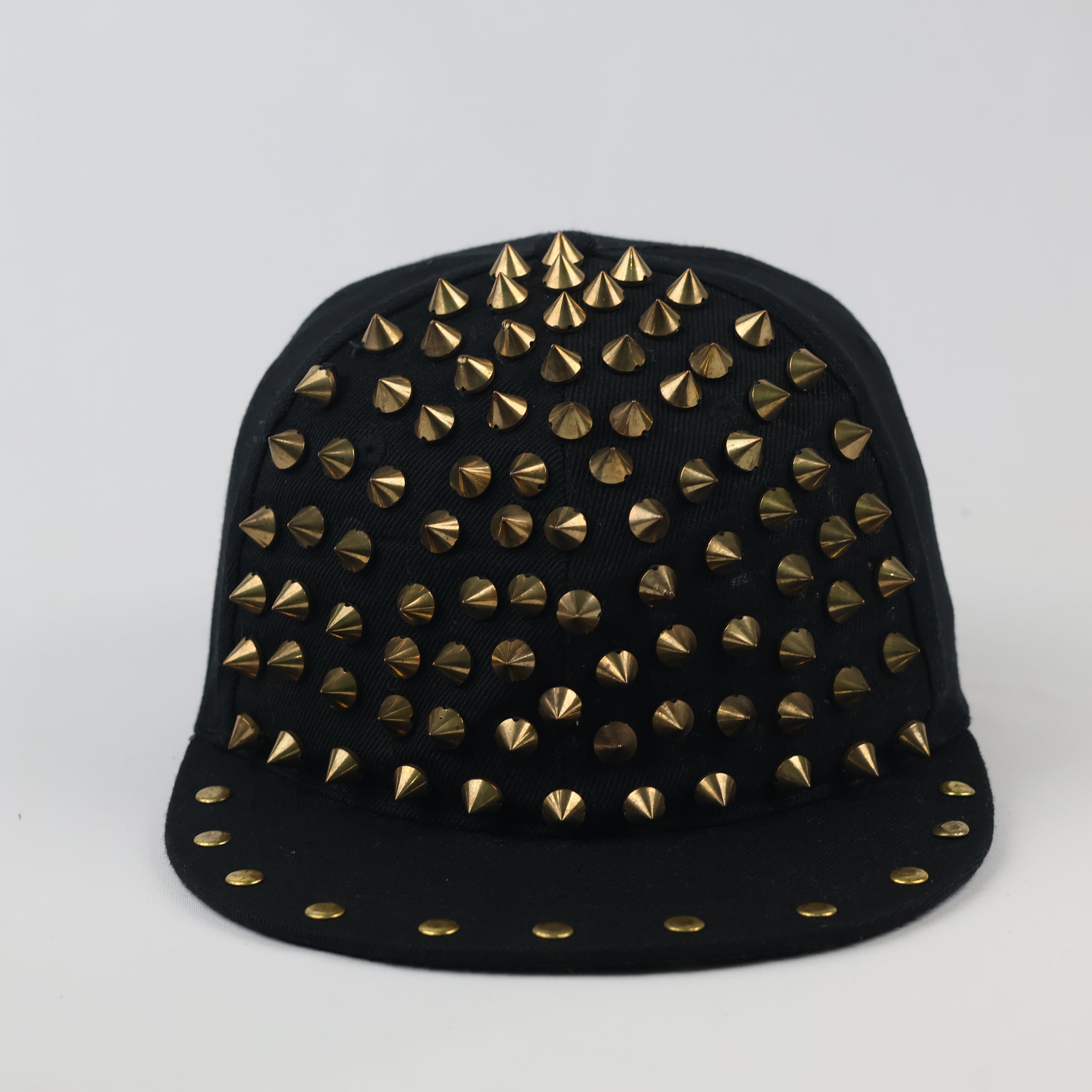 Gold Cone Studded Black Baseball Cap - Retro Gothic Rivet Snapback