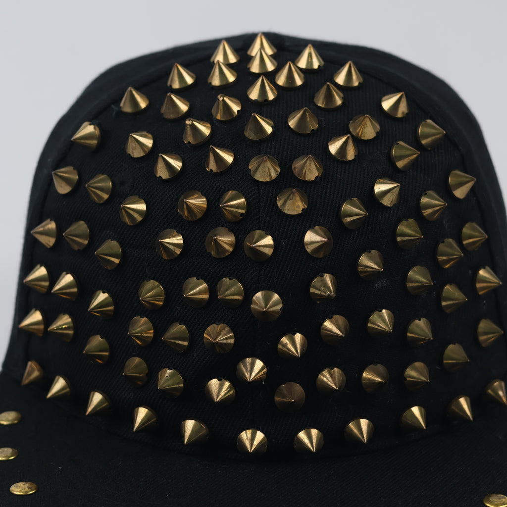 Gold Cone Studded Black Baseball Cap - Retro Gothic Rivet Snapback