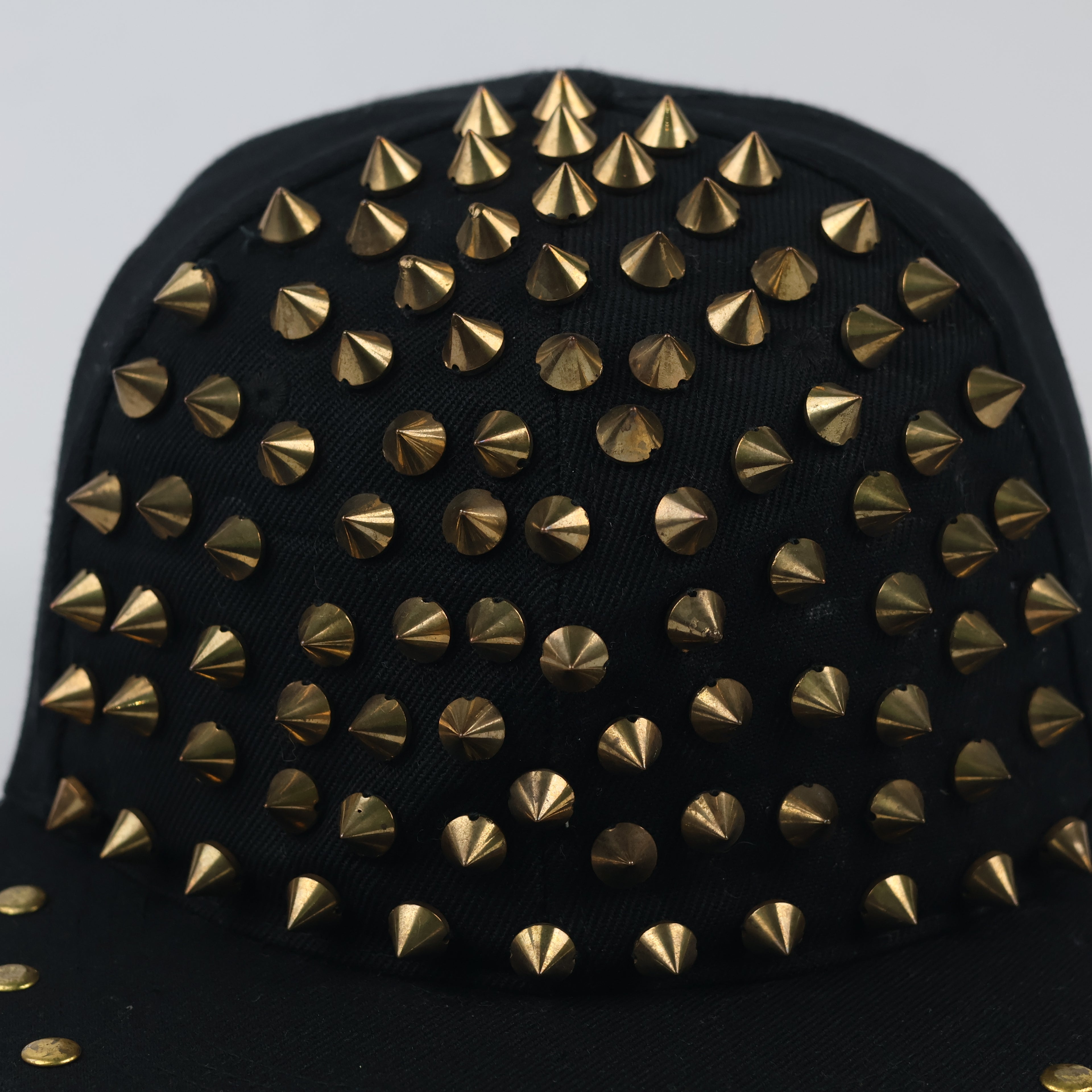 Gold Cone Studded Black Baseball Cap - Retro Gothic Rivet Snapback