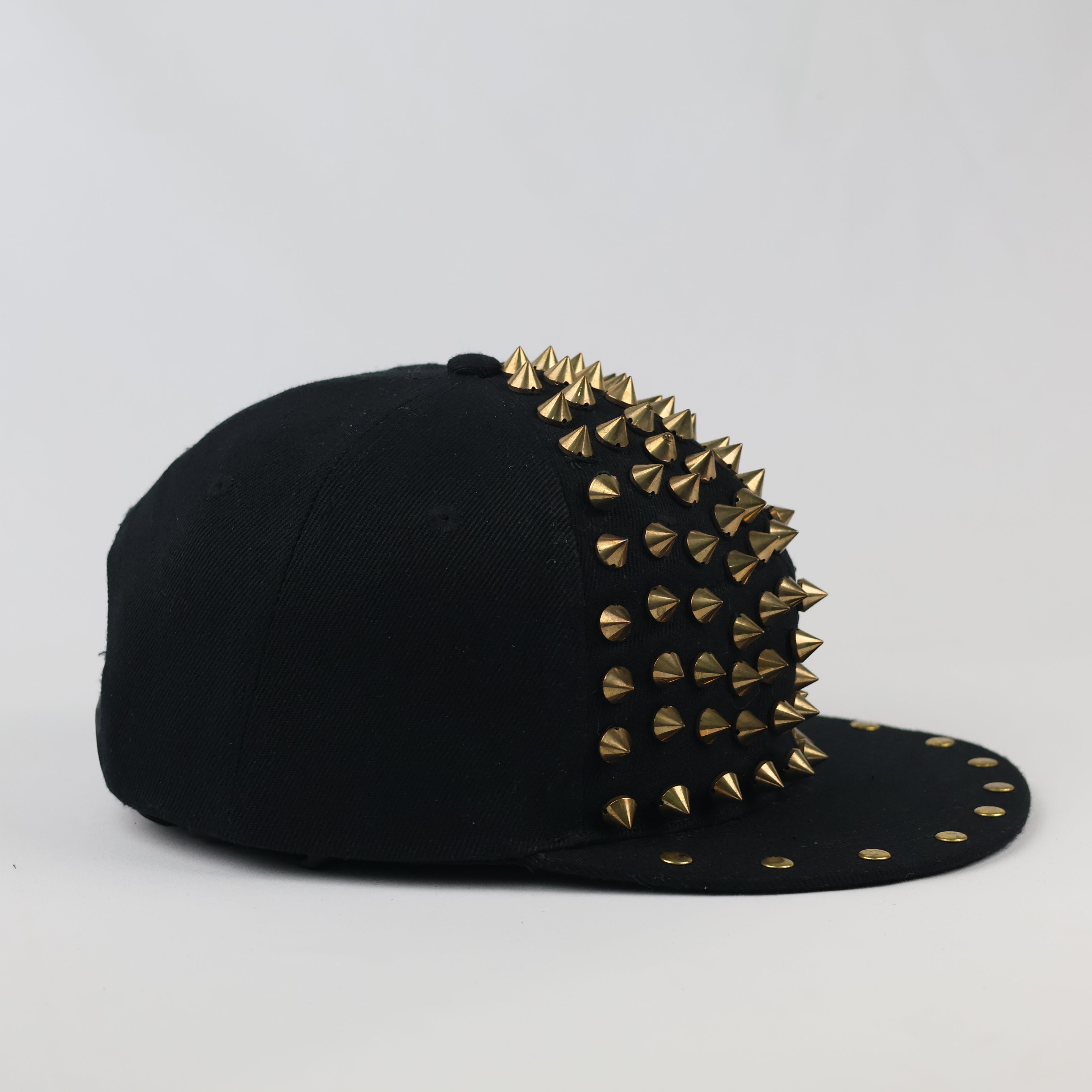 Gold Cone Studded Black Baseball Cap - Retro Gothic Rivet Snapback