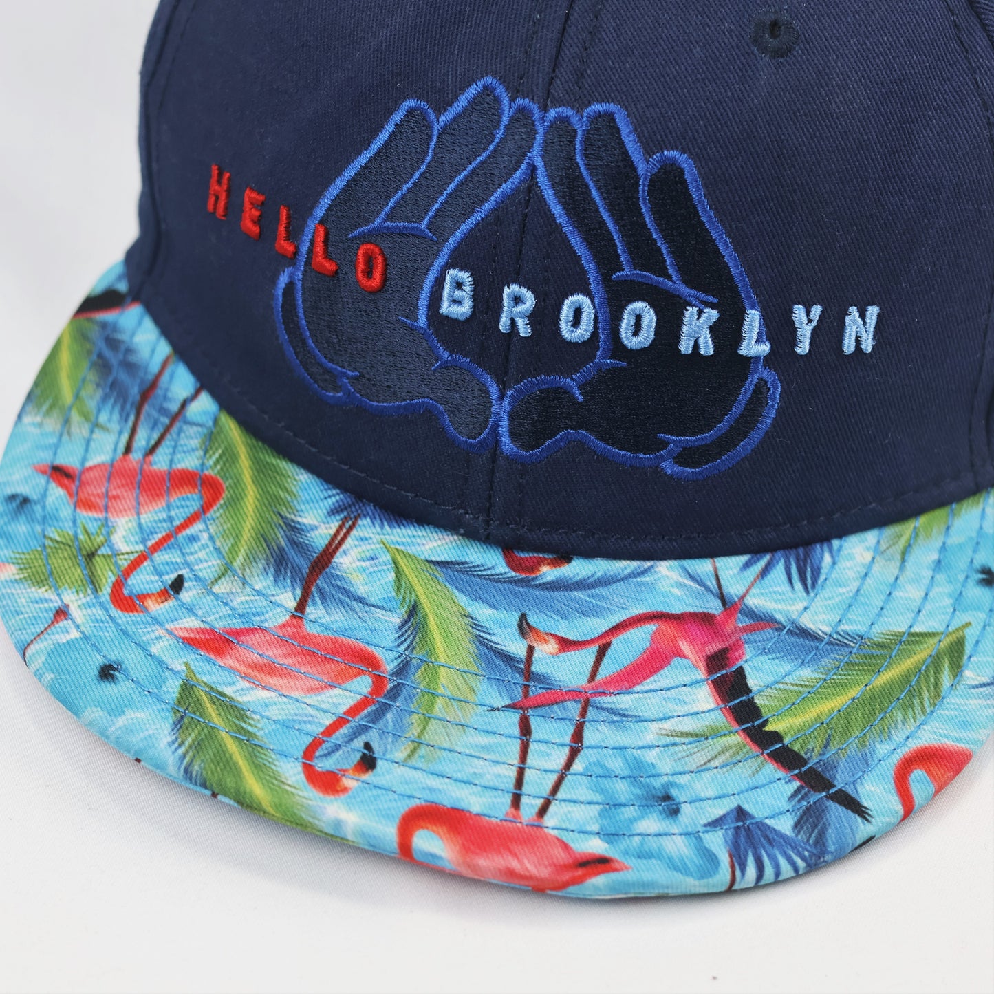Cayler & Sons "Hello Brooklyn" Thrifted Snapback – Navy with Flamingo Print Brim