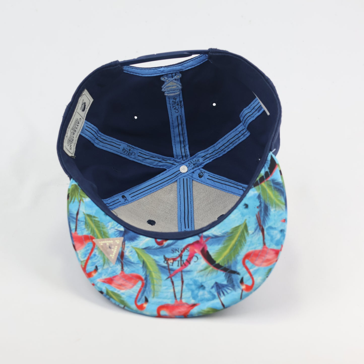 Cayler & Sons "Hello Brooklyn" Thrifted Snapback – Navy with Flamingo Print Brim