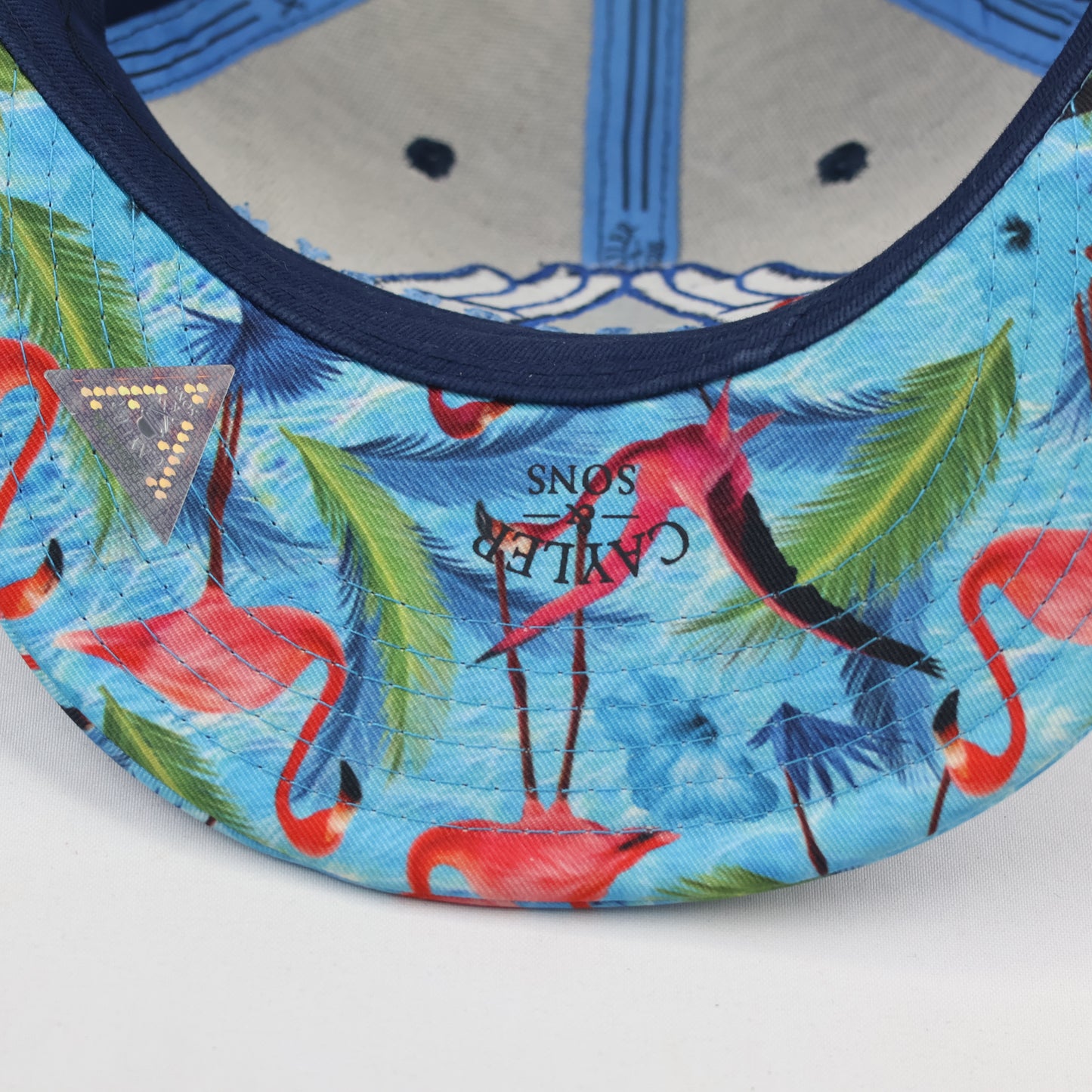 Cayler & Sons "Hello Brooklyn" Thrifted Snapback – Navy with Flamingo Print Brim