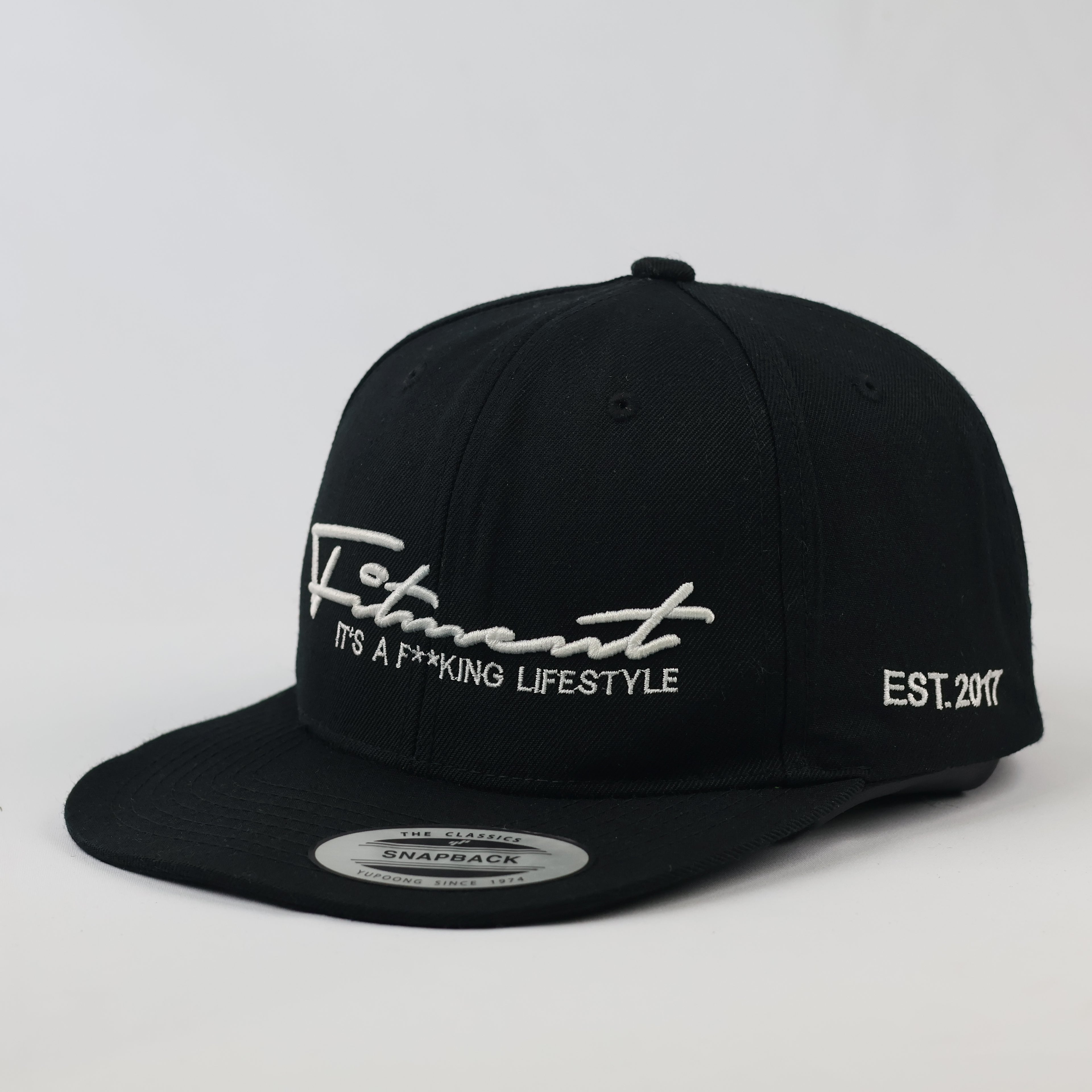 Vintage Fitment "It's a Lifestyle" Snapback | Yupoong Black Flat Brim Hat