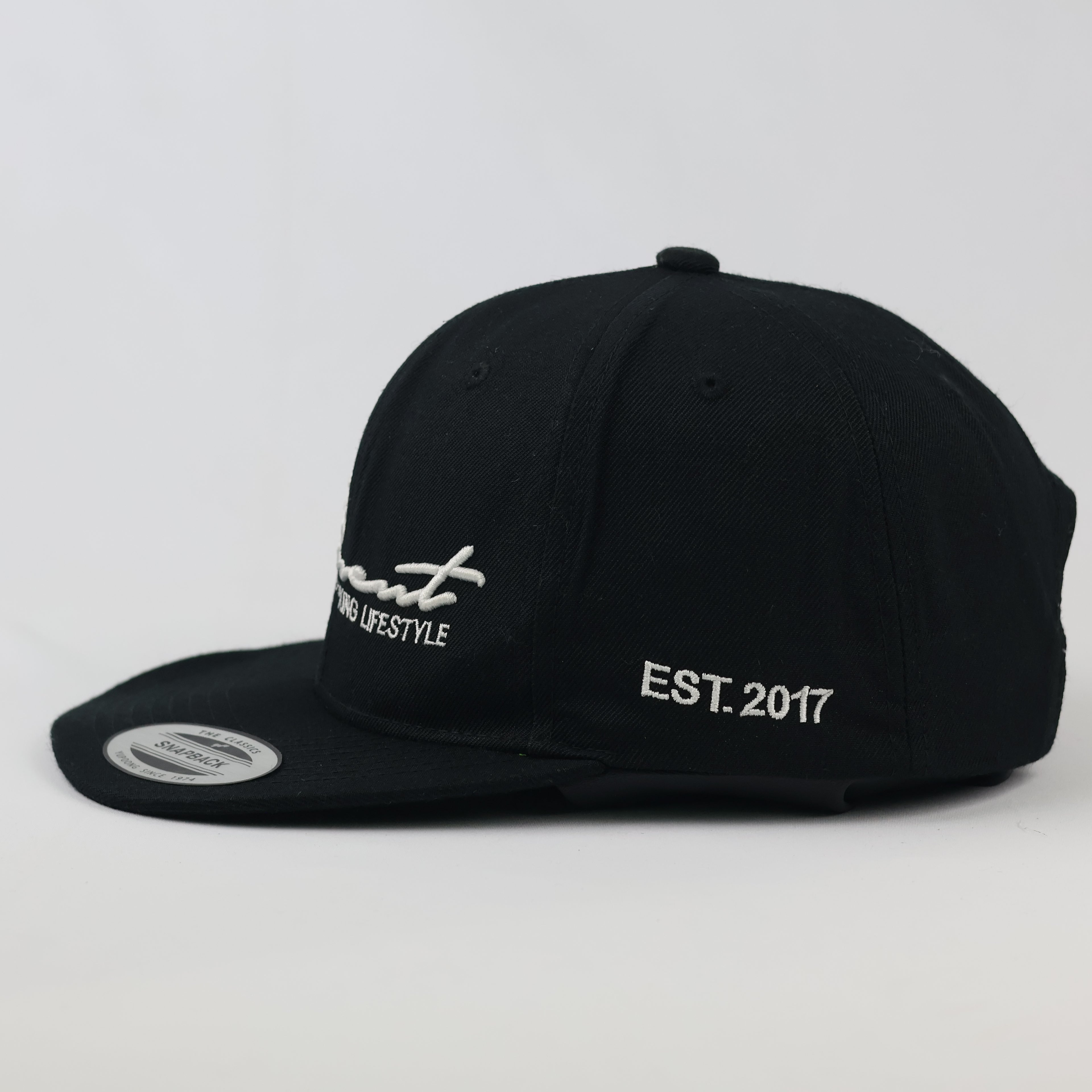 Vintage Fitment "It's a Lifestyle" Snapback | Yupoong Black Flat Brim Hat