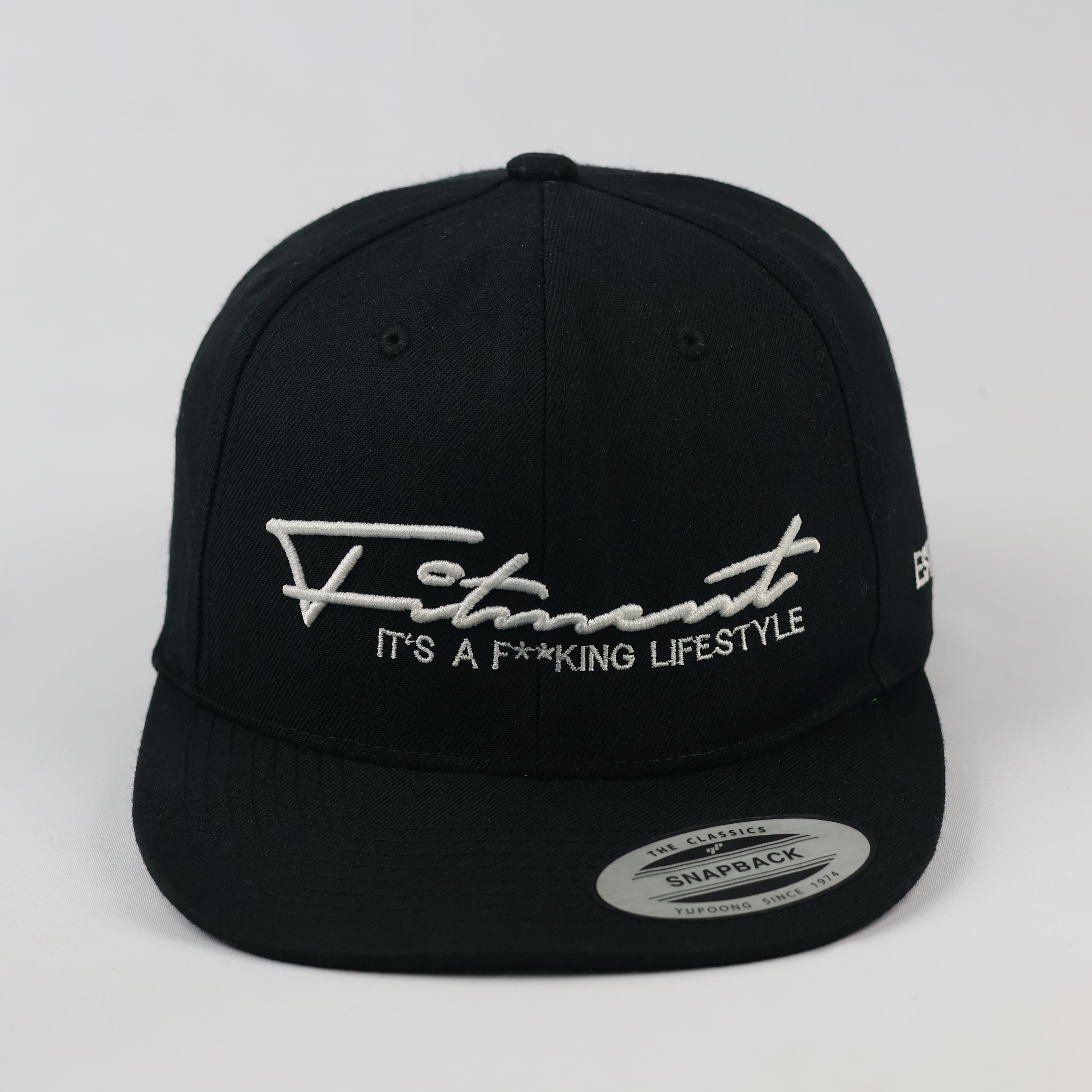 Vintage Fitment "It's a Lifestyle" Snapback | Yupoong Black Flat Brim Hat