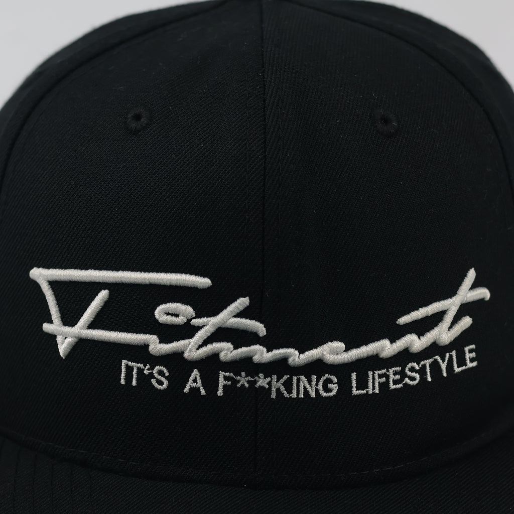 Vintage Fitment "It's a Lifestyle" Snapback | Yupoong Black Flat Brim Hat