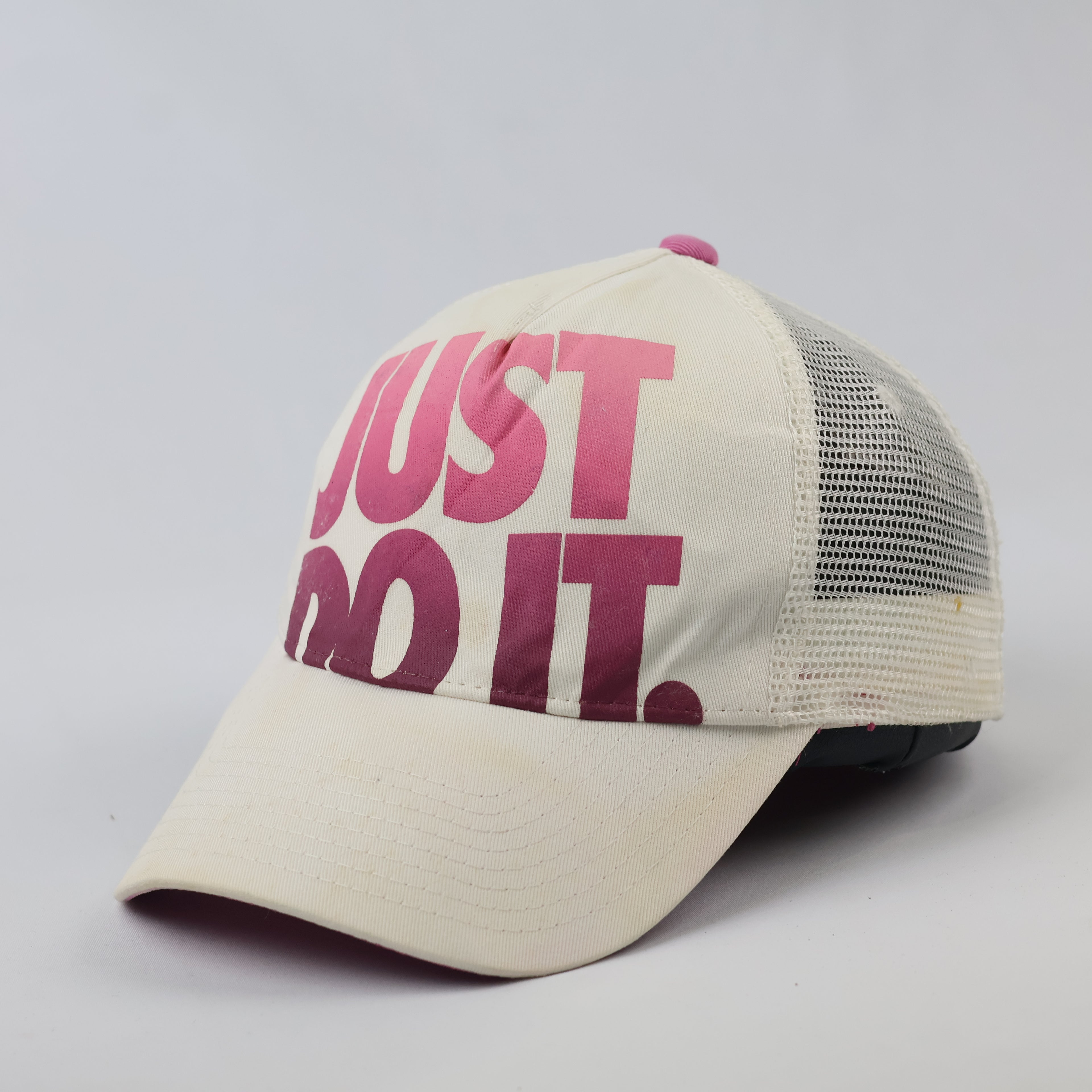 Vintage Nike Swoosh Mesh Back Trucker Cap - Pink Gradient Text Hat
