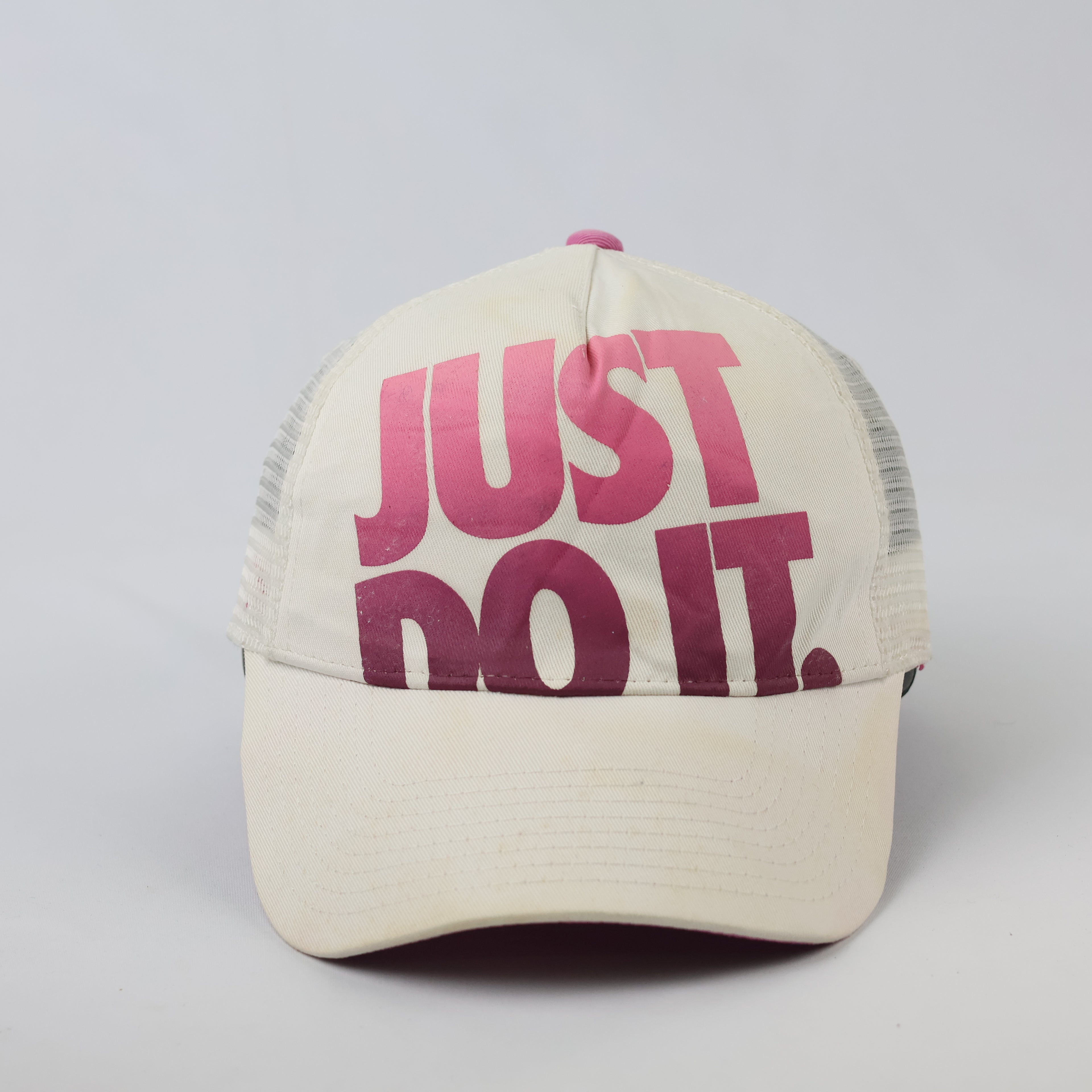 Vintage Nike Swoosh Mesh Back Trucker Cap - Pink Gradient Text Hat