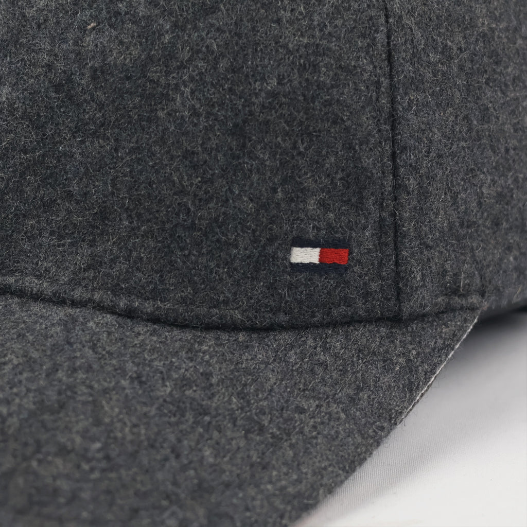 Vintage Tommy Hilfiger Charcoal Grey woolen Dad Thrifted Hat - Embroidered Flag Logo