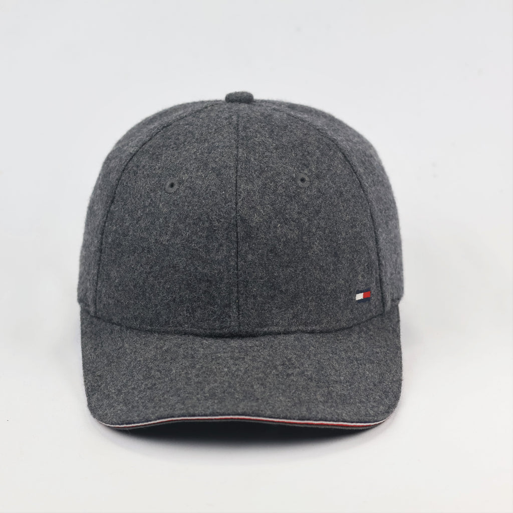 Vintage Tommy Hilfiger Charcoal Grey woolen Dad Thrifted Hat - Embroidered Flag Logo