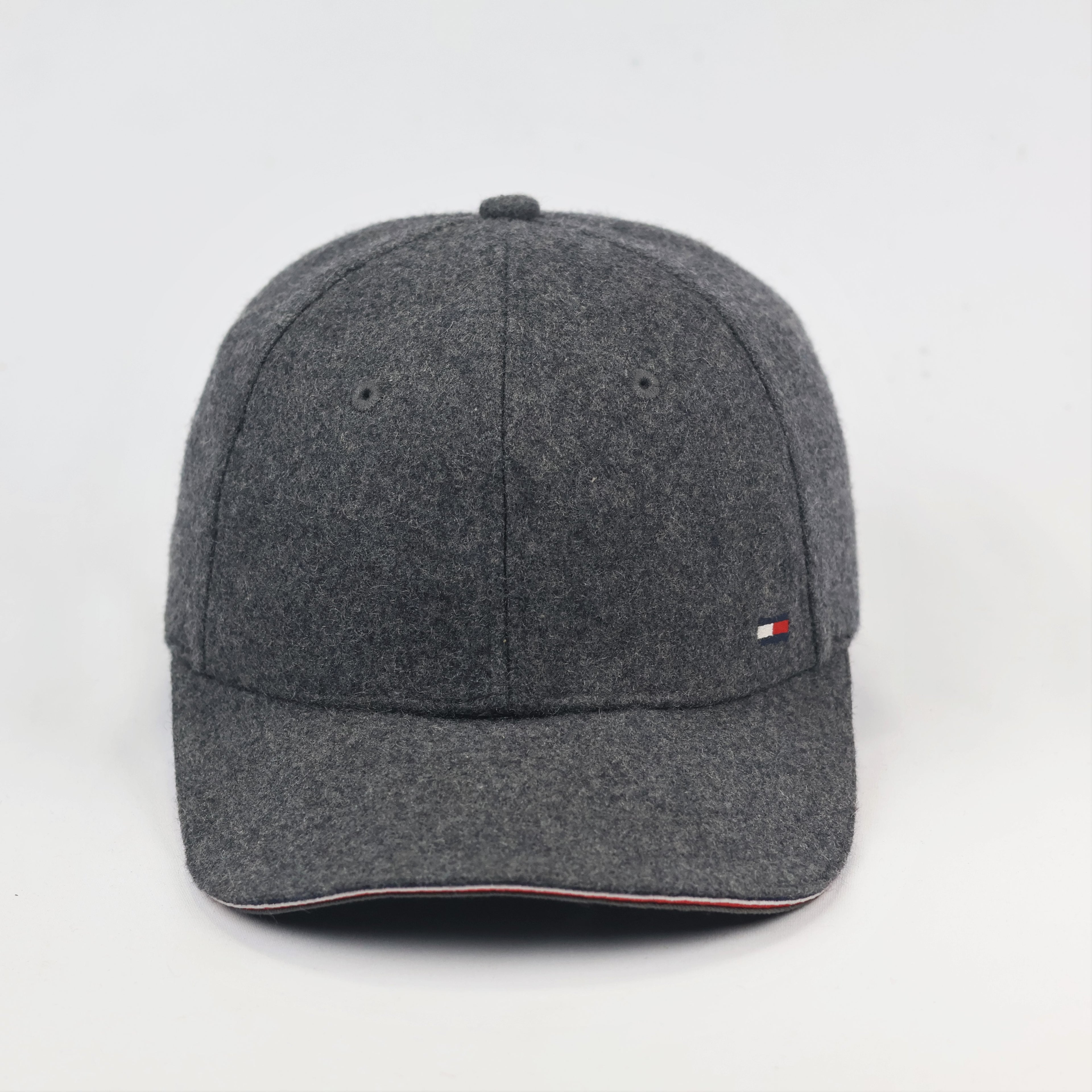 Vintage Tommy Hilfiger Charcoal Grey woolen Dad Thrifted Hat - Embroidered Flag Logo