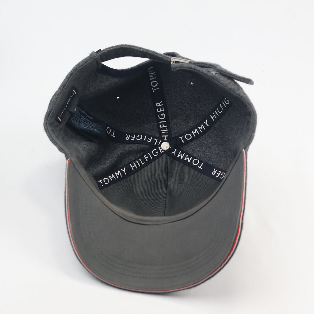 Vintage Tommy Hilfiger Charcoal Grey woolen Dad Thrifted Hat - Embroidered Flag Logo