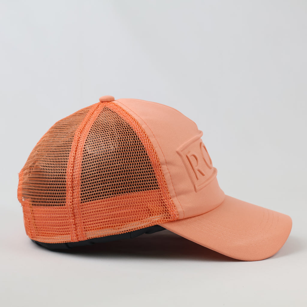 Roxy Embossed Box Logo Trucker Cap - Coral Pink Beach Surf Hat