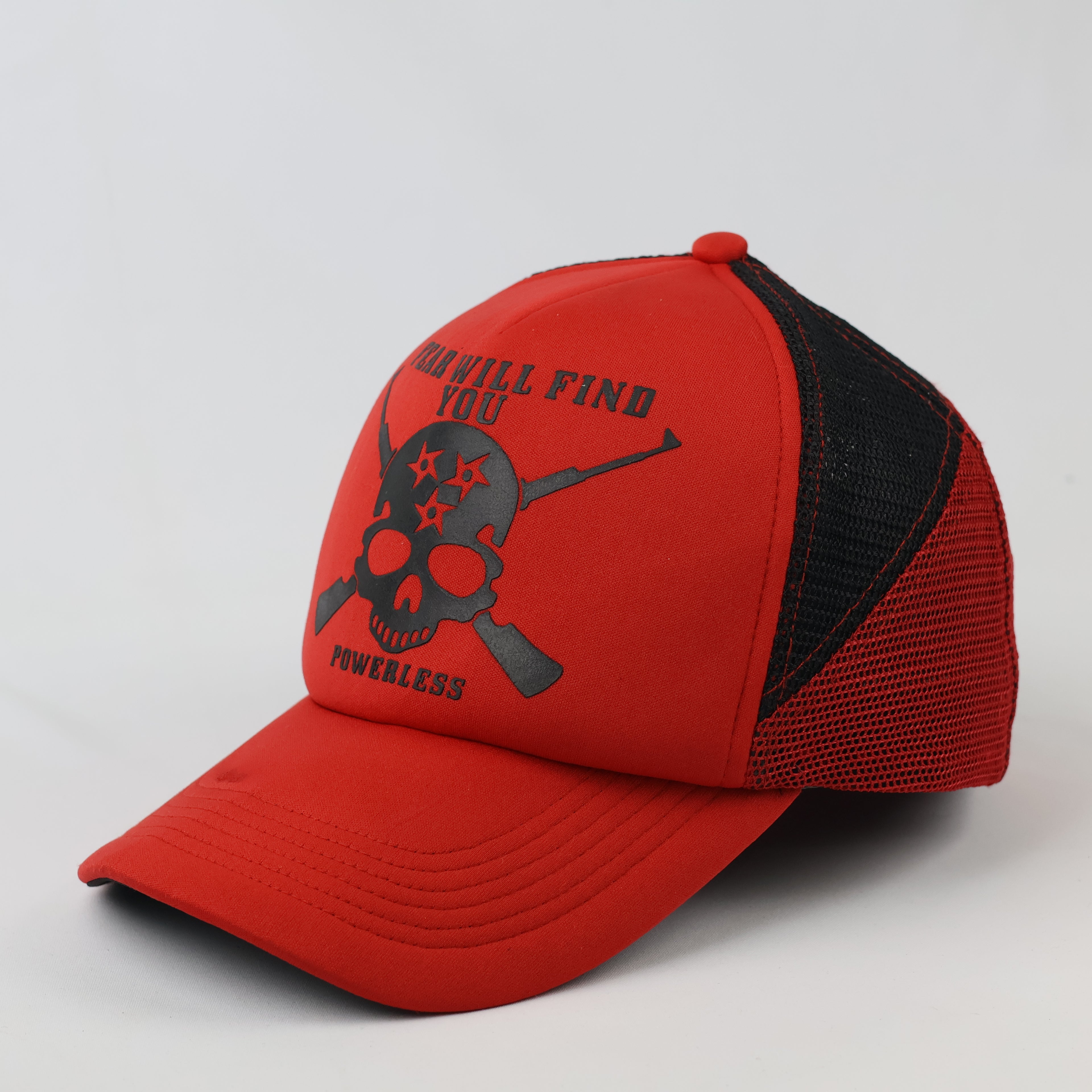 Vintage Phieniac Gothic Skull Graphic Cap - Red Mesh Back Trucker Hat