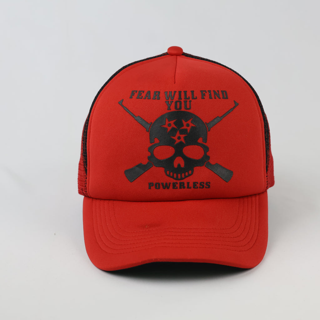 Vintage Phieniac Gothic Skull Graphic Cap - Red Mesh Back Trucker Hat