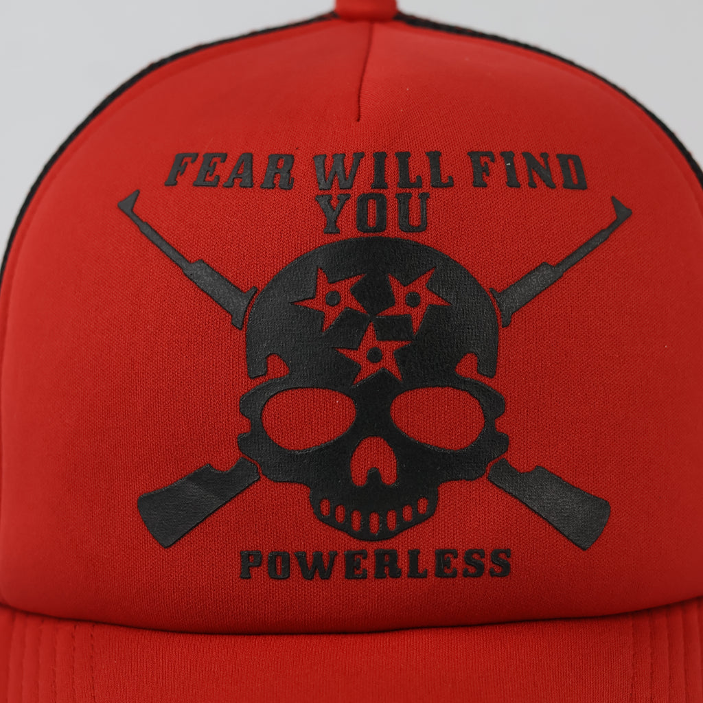 Vintage Phieniac Gothic Skull Graphic Cap - Red Mesh Back Trucker Hat
