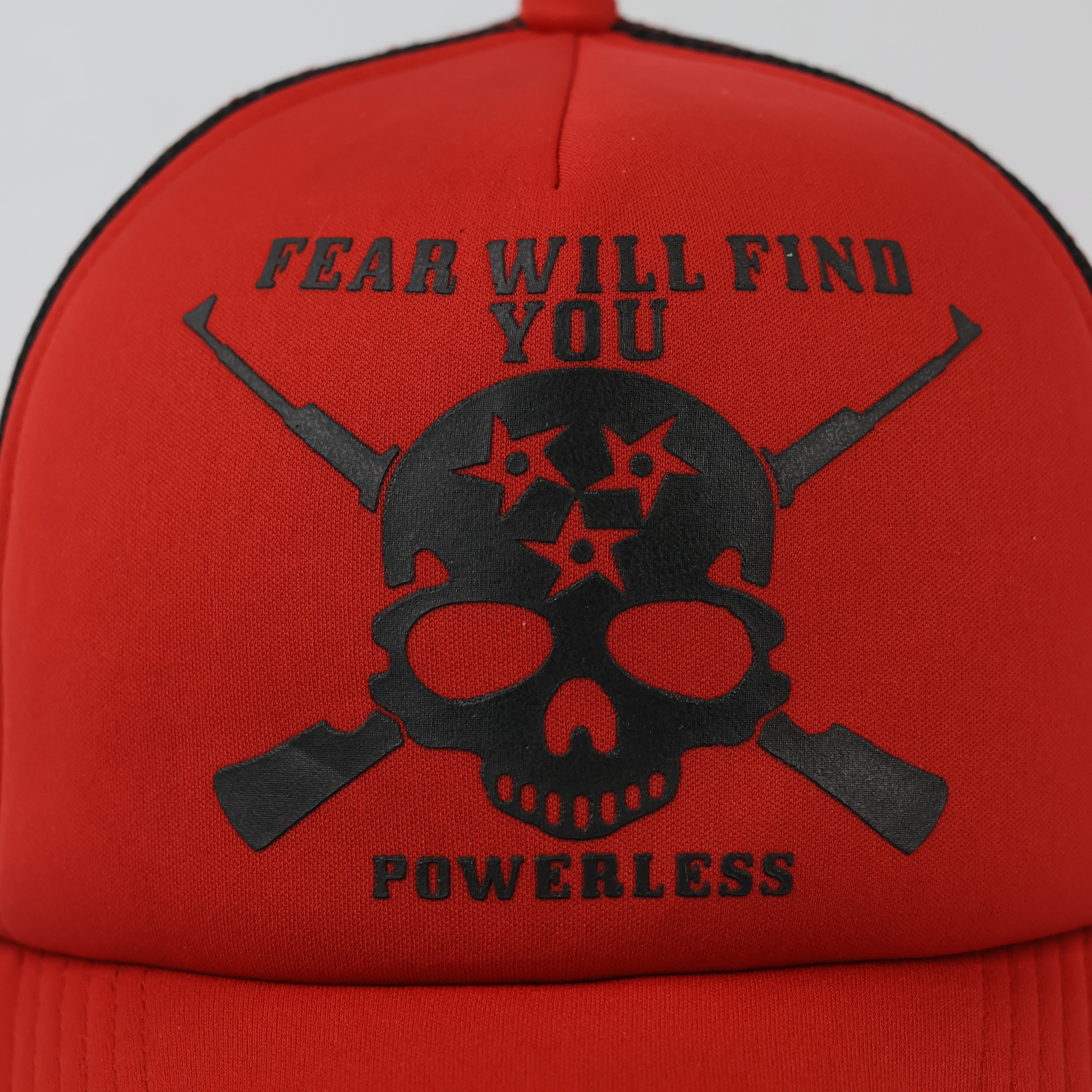 Vintage Phieniac Gothic Skull Graphic Cap - Red Mesh Back Trucker Hat
