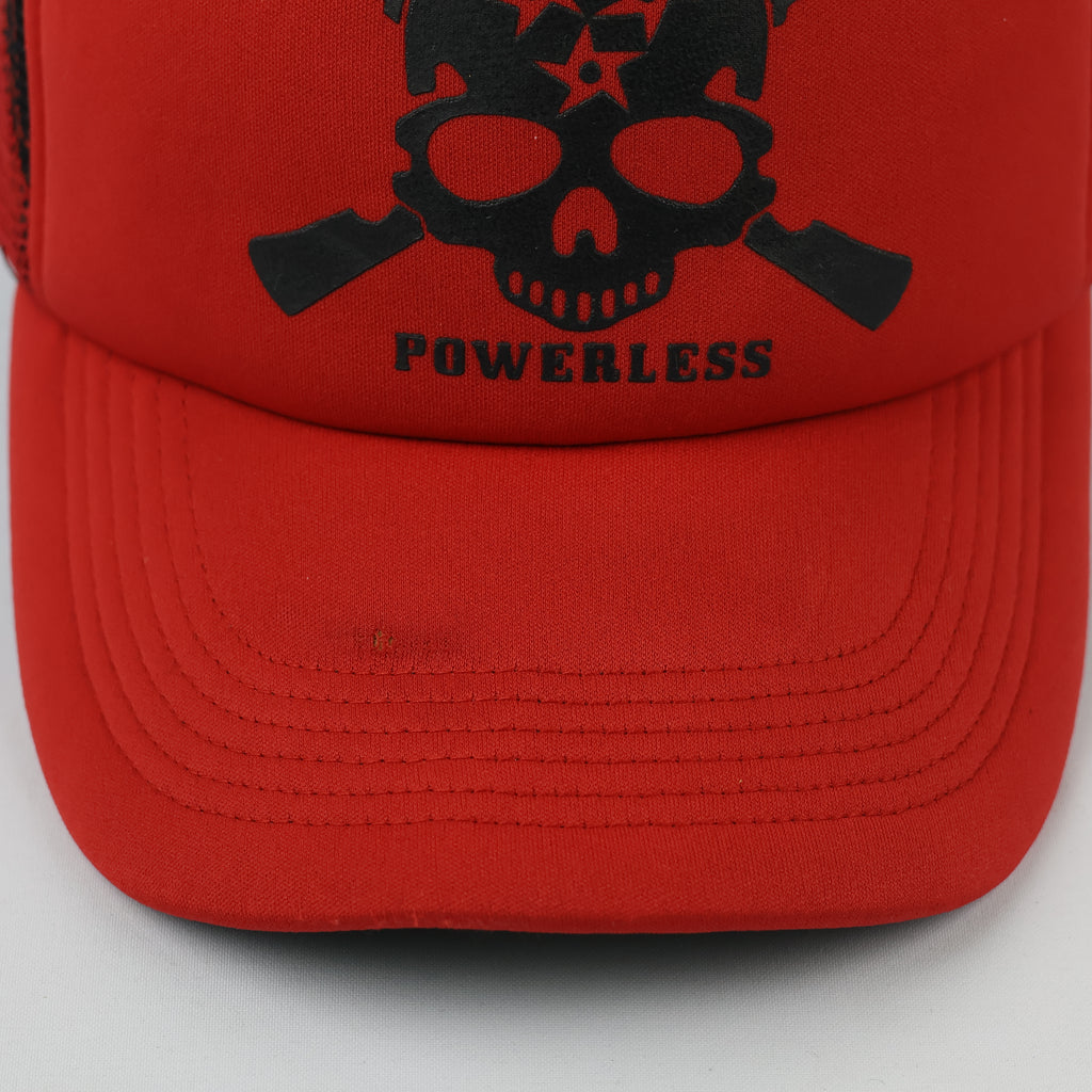 Vintage Phieniac Gothic Skull Graphic Cap - Red Mesh Back Trucker Hat
