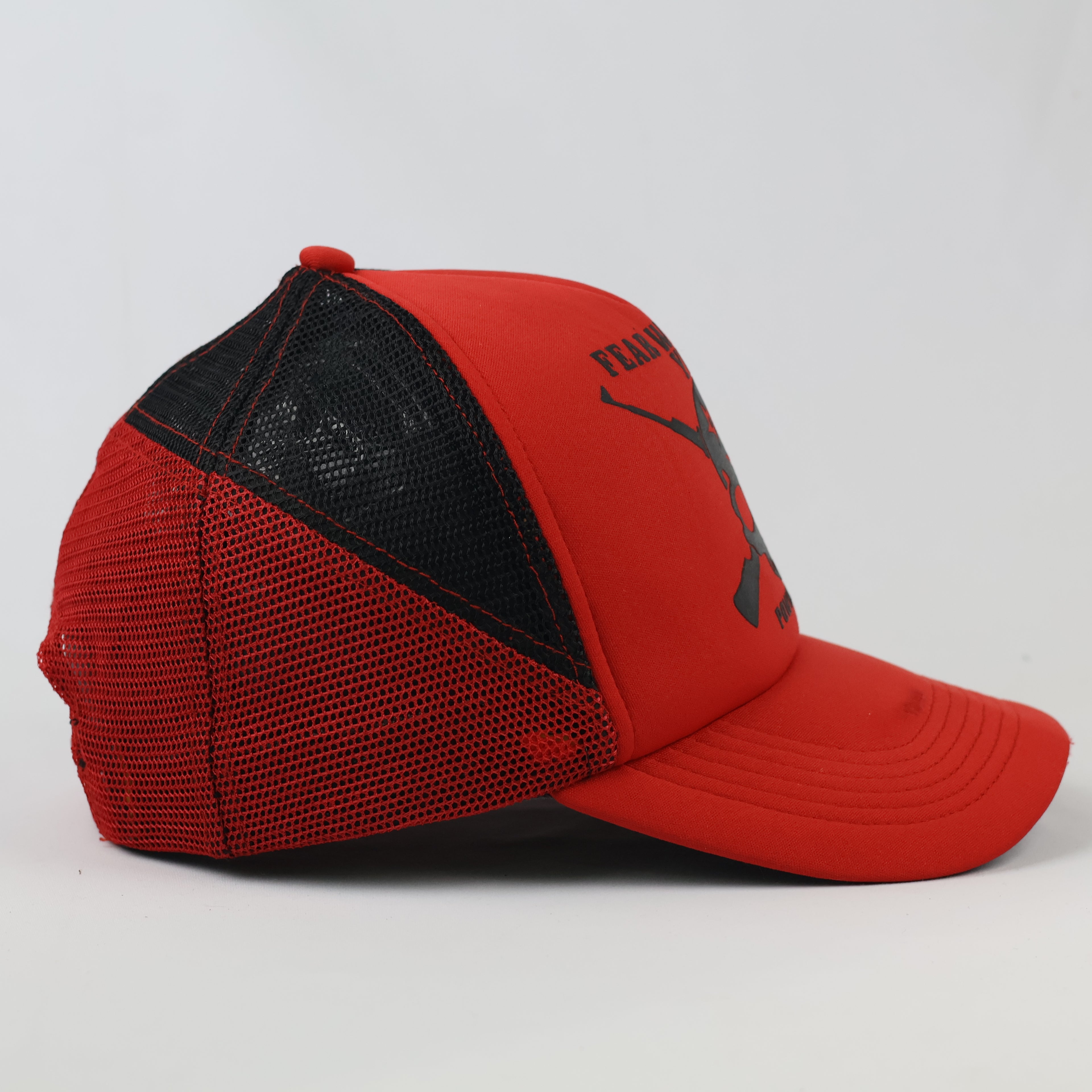 Vintage Phieniac Gothic Skull Graphic Cap - Red Mesh Back Trucker Hat