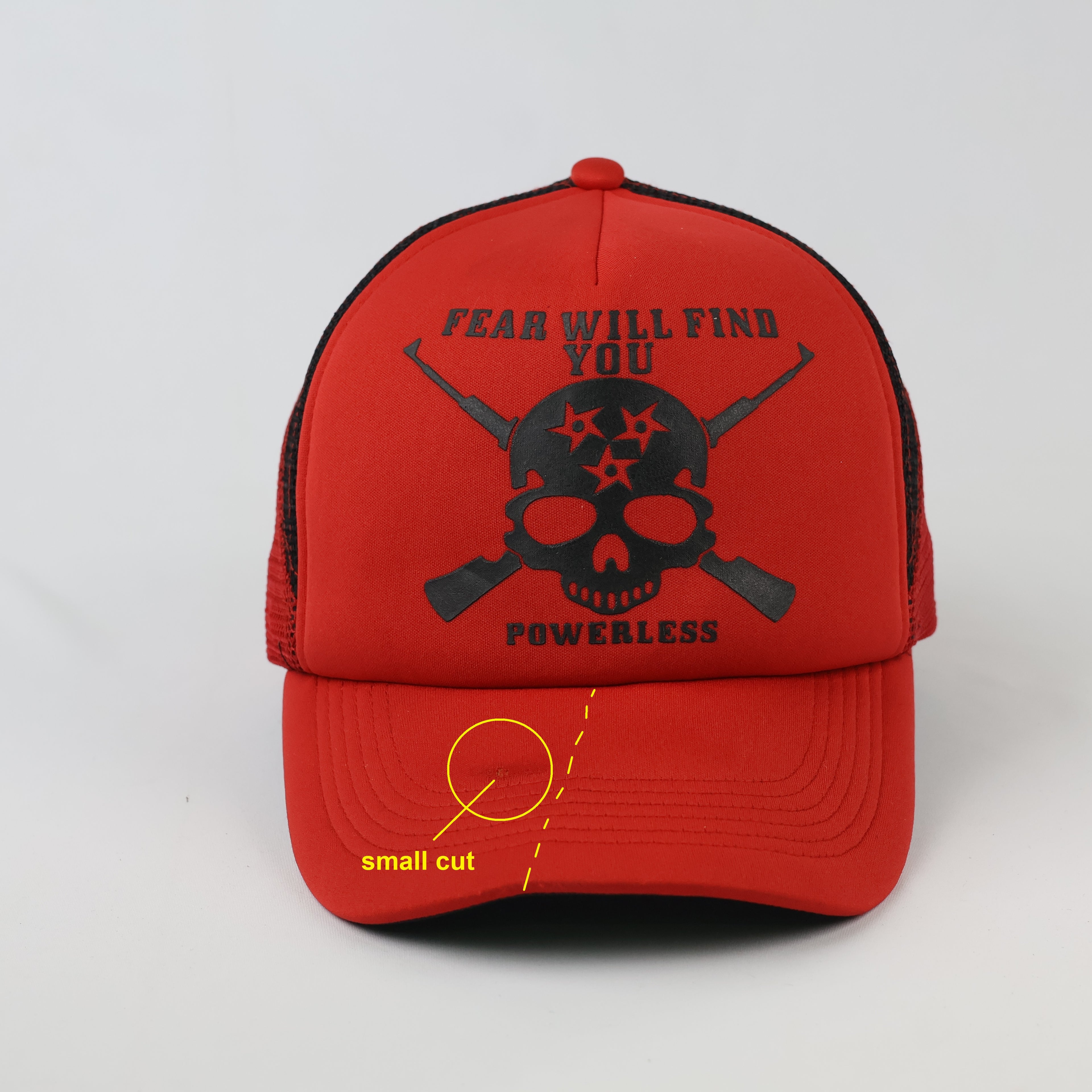 Vintage Phieniac Gothic Skull Graphic Cap - Red Mesh Back Trucker Hat