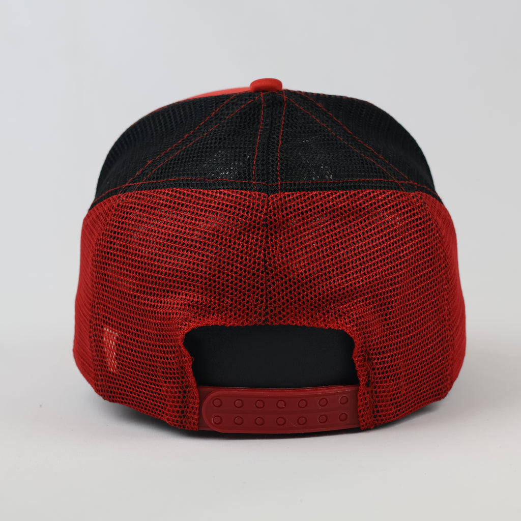 Vintage Phieniac Gothic Skull Graphic Cap - Red Mesh Back Trucker Hat