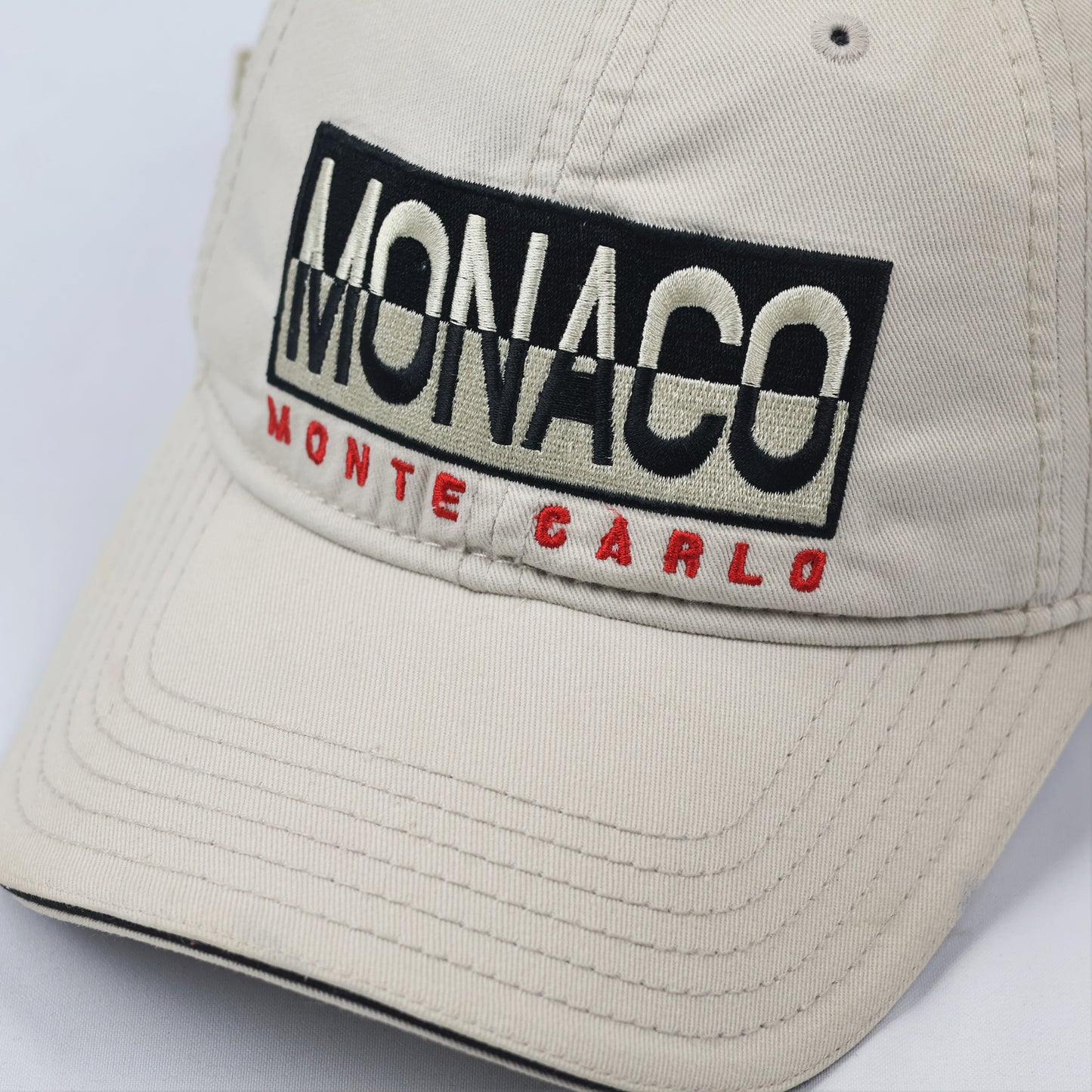 Monte Carlo Monaco Flag Patch Souvenir Thrifted Hat - Cream