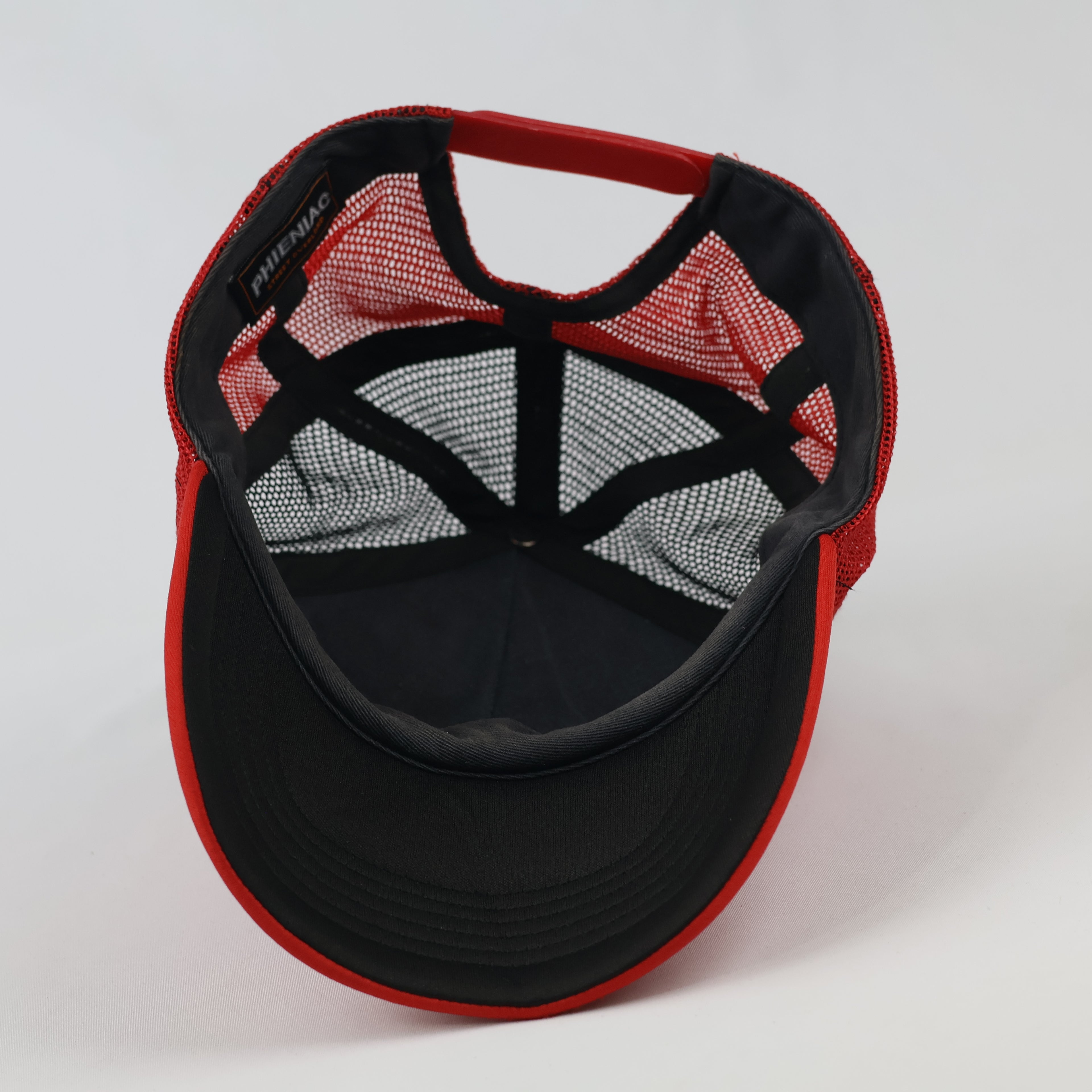 Vintage Phieniac Gothic Skull Graphic Cap - Red Mesh Back Trucker Hat