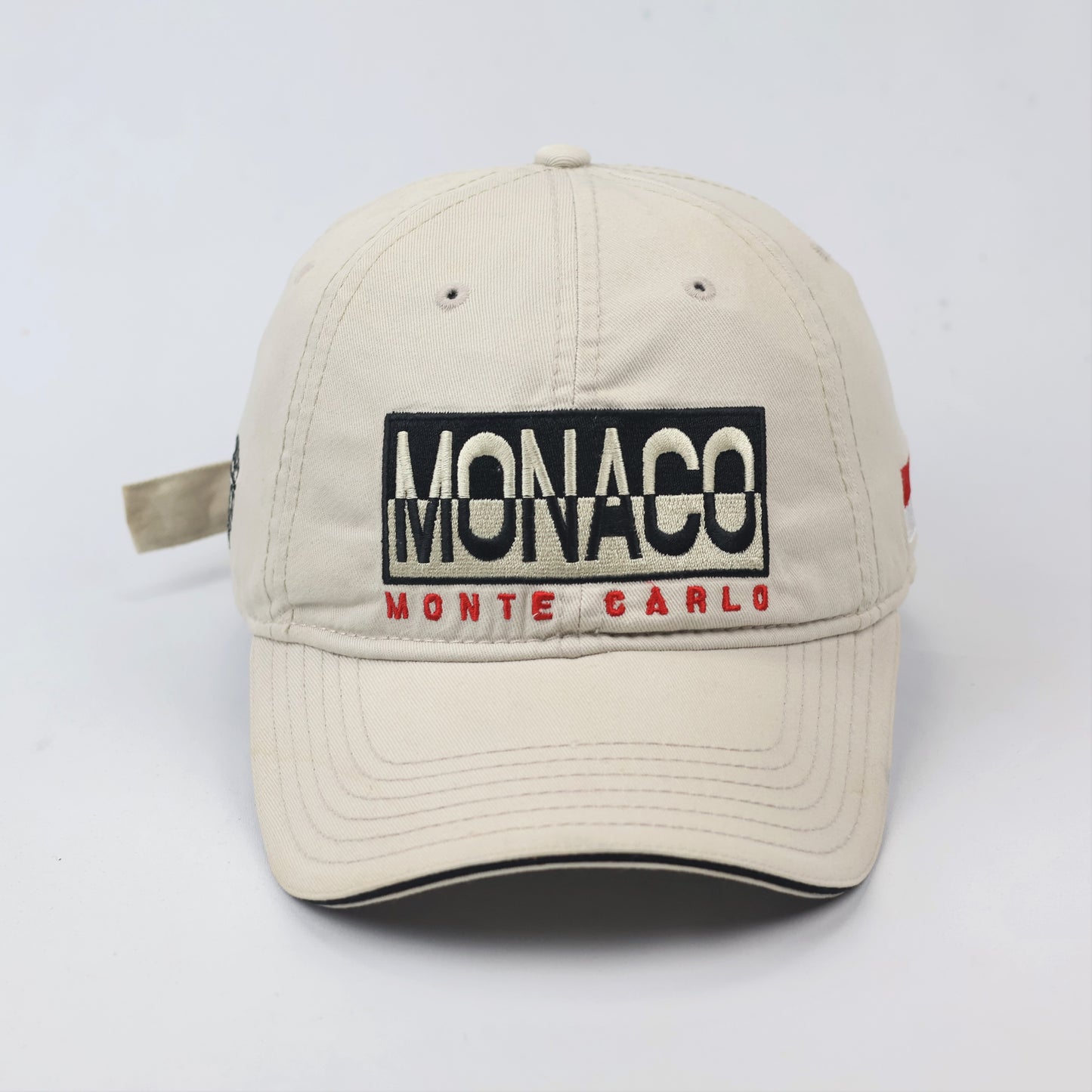 Monte Carlo Monaco Flag Patch Souvenir Thrifted Hat - Cream