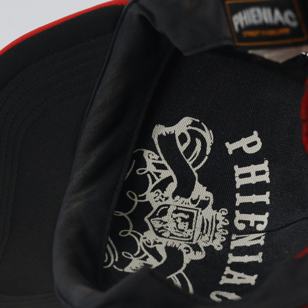 Vintage Phieniac Gothic Skull Graphic Cap - Red Mesh Back Trucker Hat