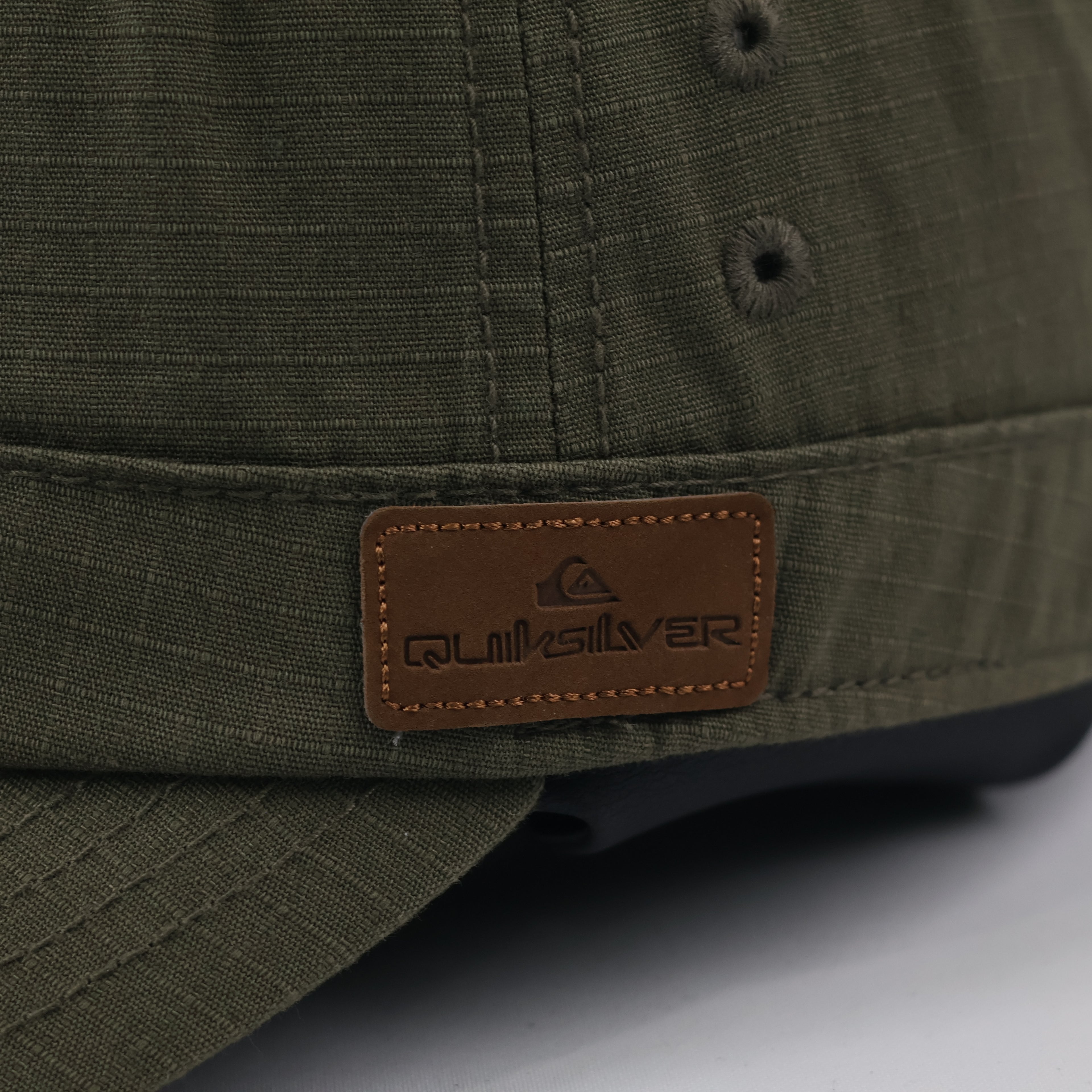 Quiksilver Olive Green Army Style Cap - Leather Logo Patch Military Hat
