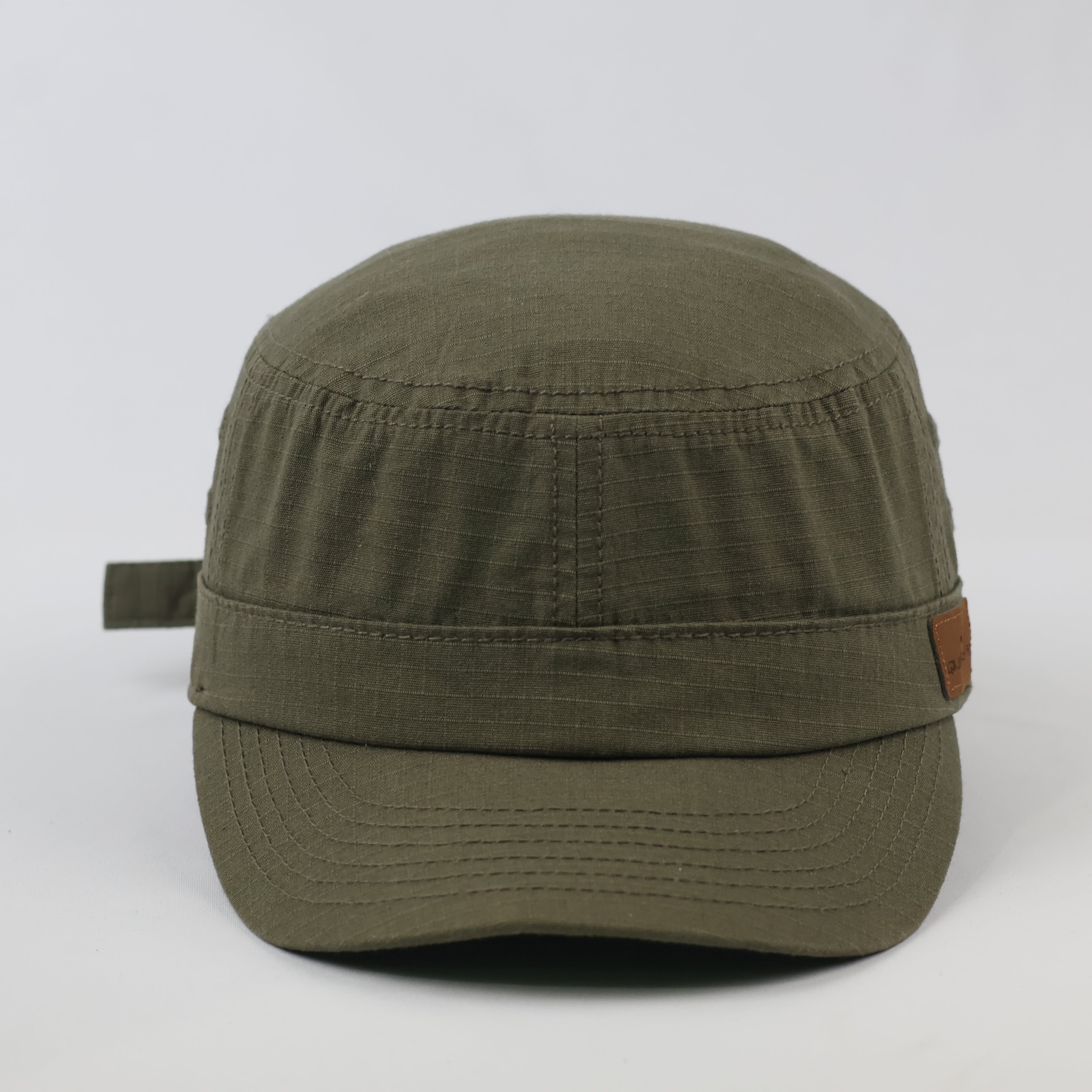Quiksilver Olive Green Army Style Cap - Leather Logo Patch Military Hat