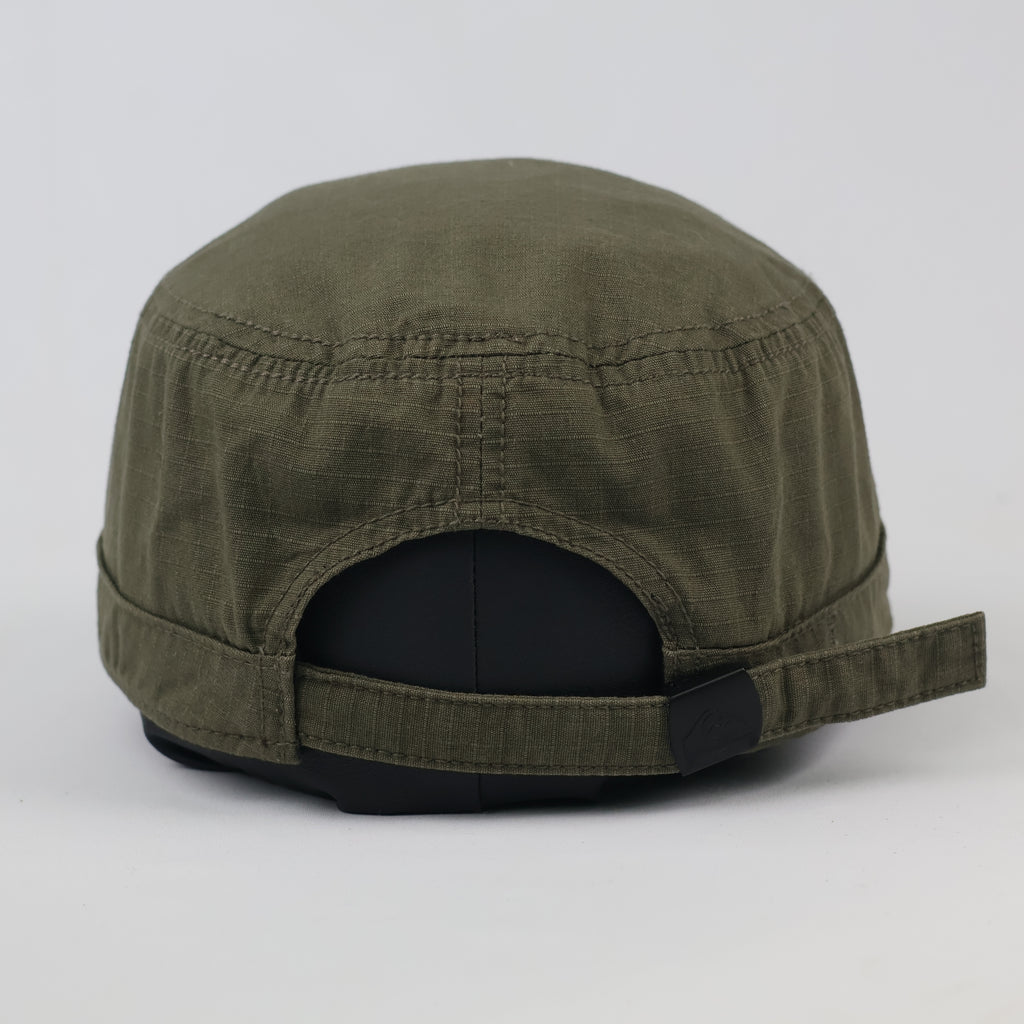 Quiksilver Olive Green Army Style Cap - Leather Logo Patch Military Hat