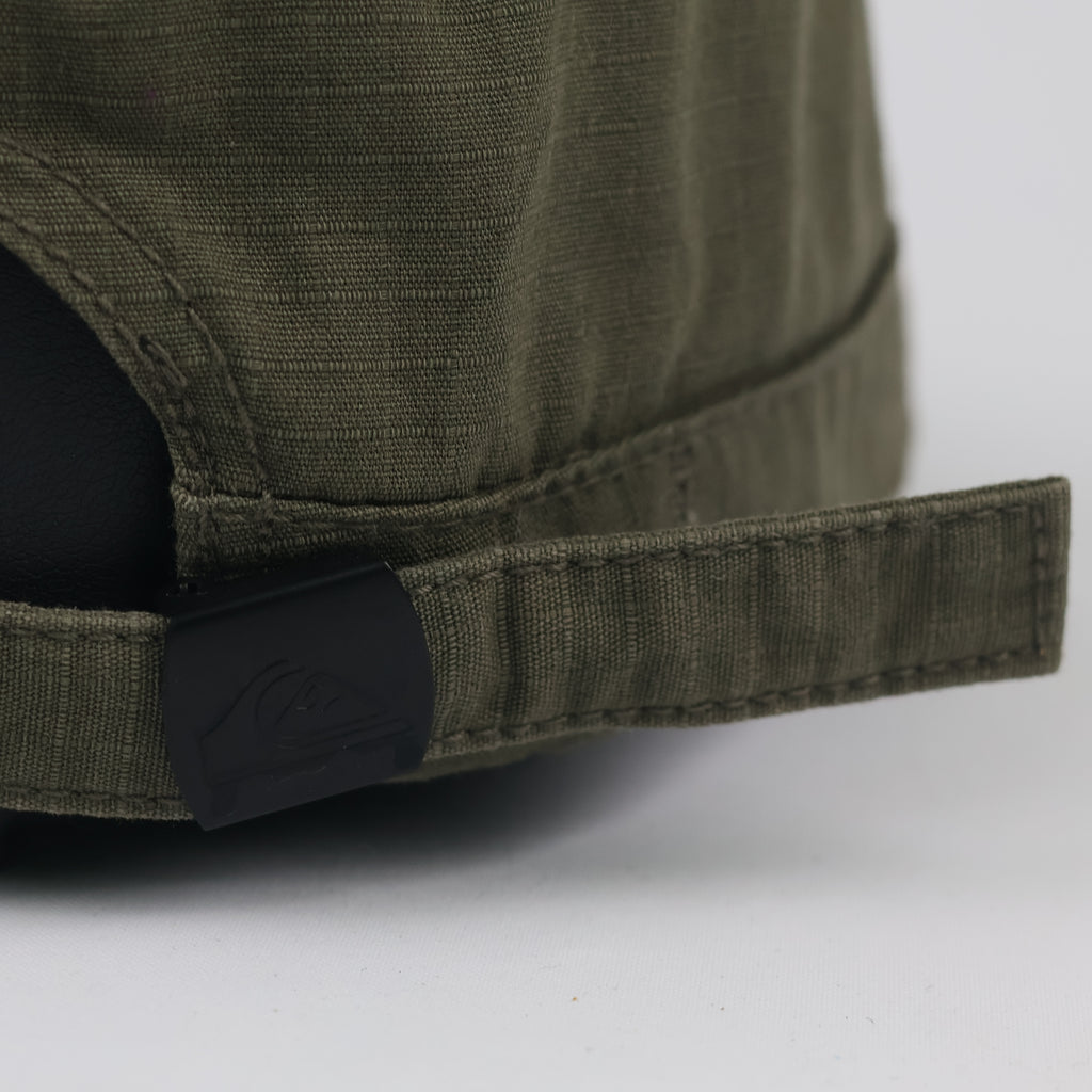 Quiksilver Olive Green Army Style Cap - Leather Logo Patch Military Hat