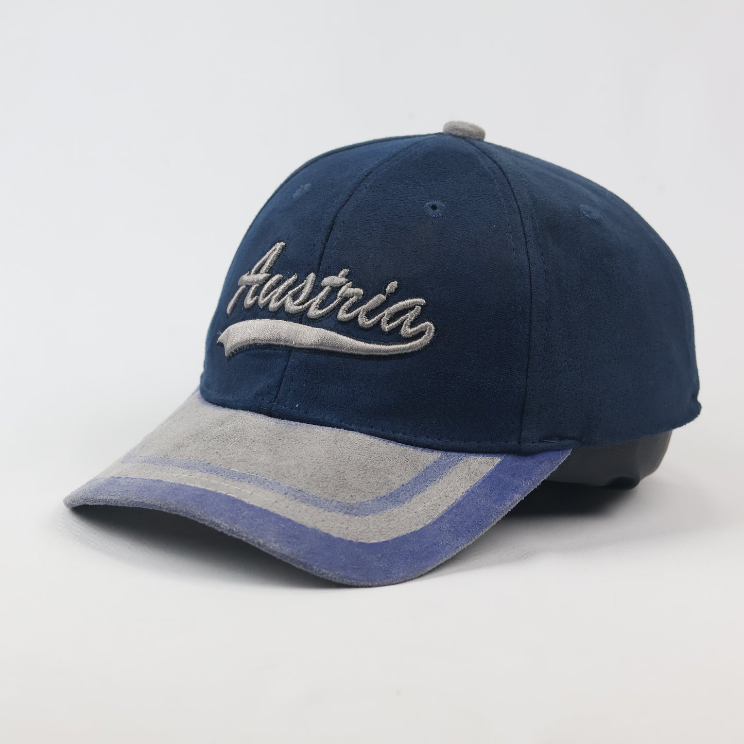 Austria Script Navy Blue & Grey Suede-Like Thrifted Baseball Cap