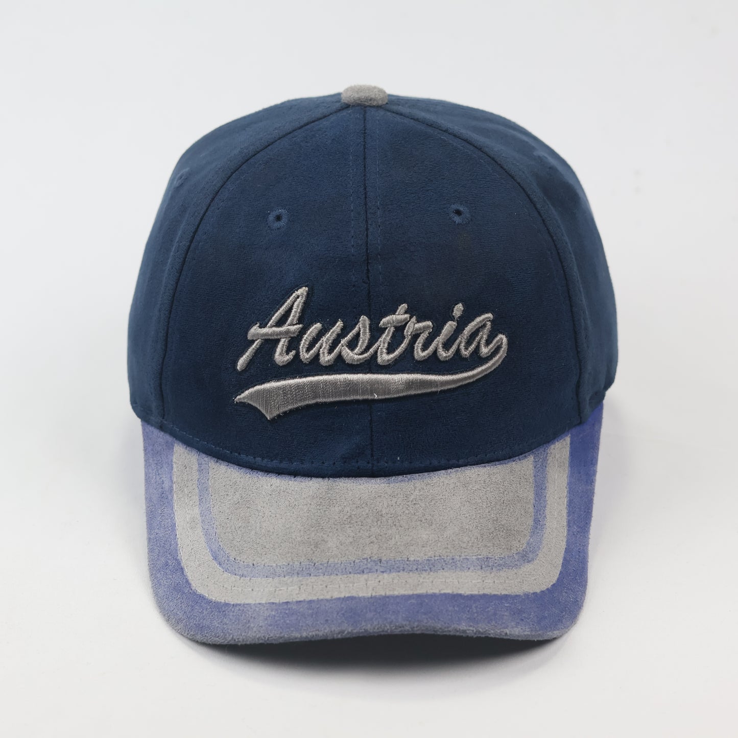 Austria Script Navy Blue & Grey Suede-Like Thrifted Baseball Cap