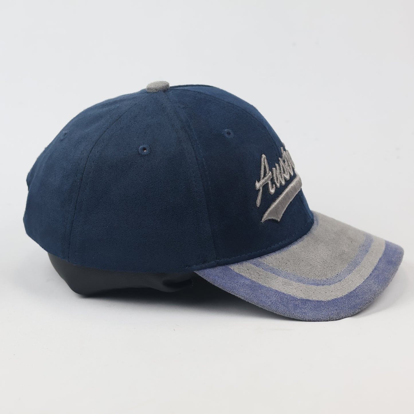 Austria Script Navy Blue & Grey Suede-Like Thrifted Baseball Cap