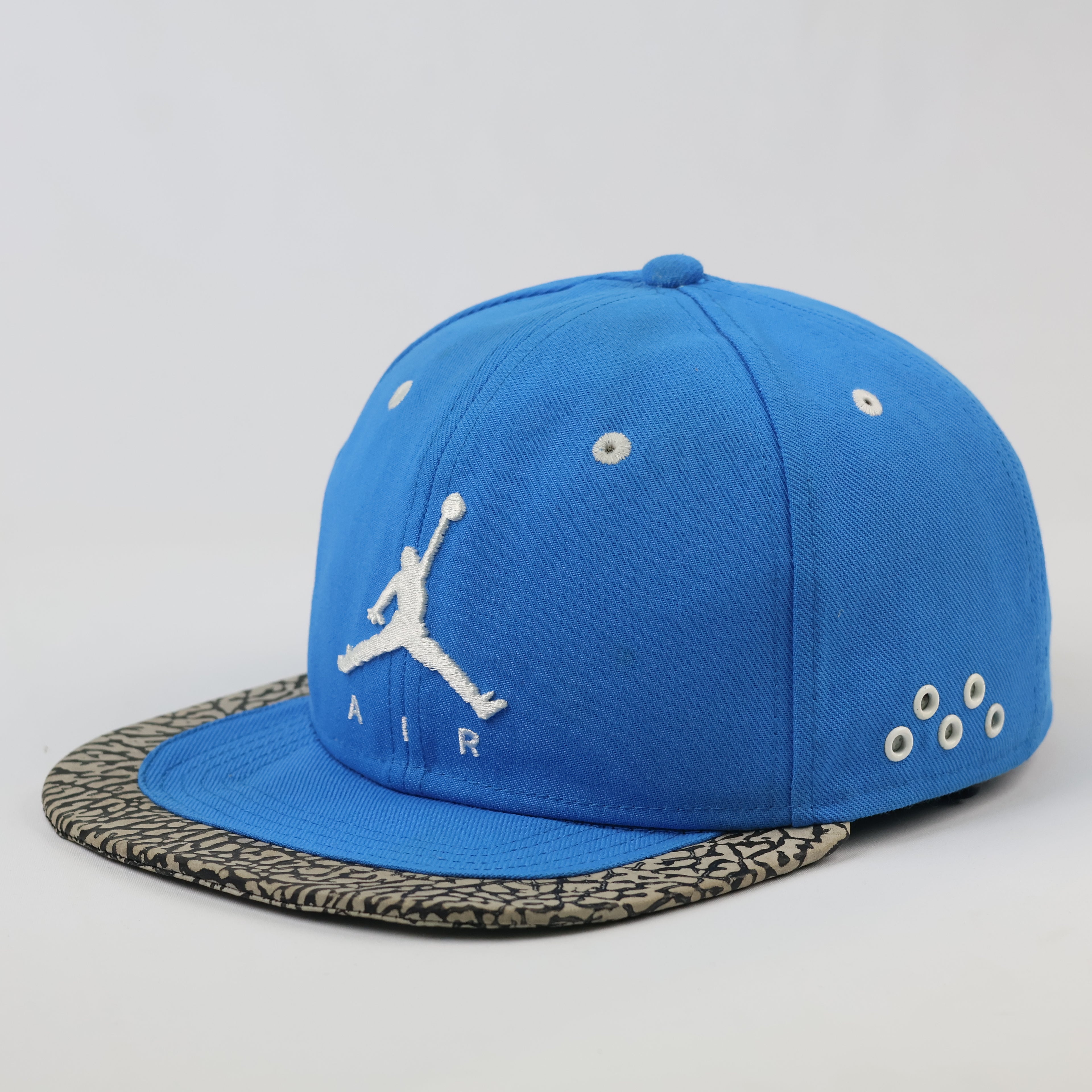 Vintage Air Jordan Blue Baseball Cap - Cement Elephant Print Brim Thrifted Snapback