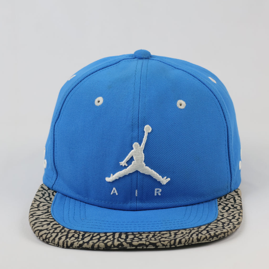 Vintage Air Jordan Blue Baseball Cap - Cement Elephant Print Brim Thrifted Snapback
