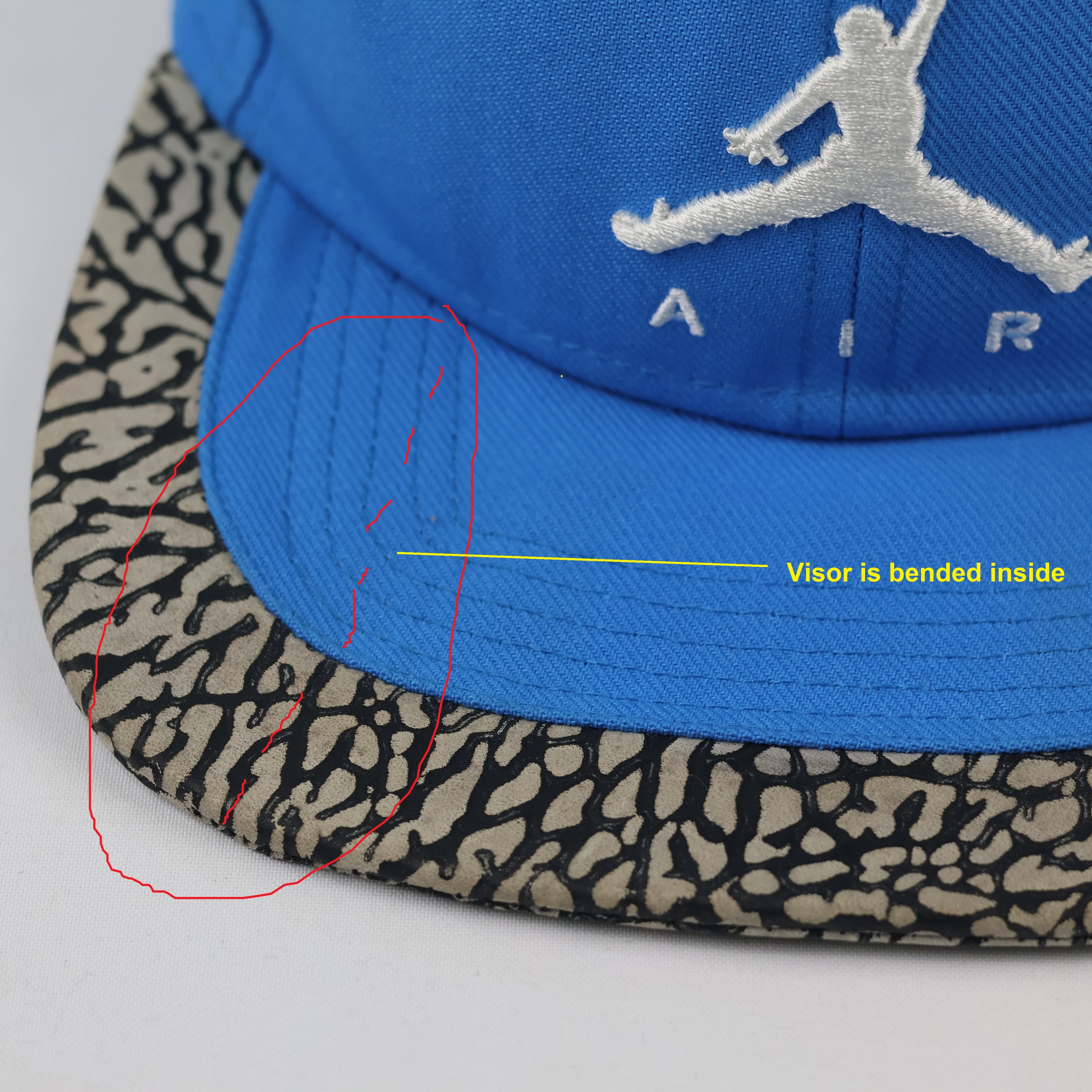 Vintage Air Jordan Blue Baseball Cap - Cement Elephant Print Brim Thrifted Snapback