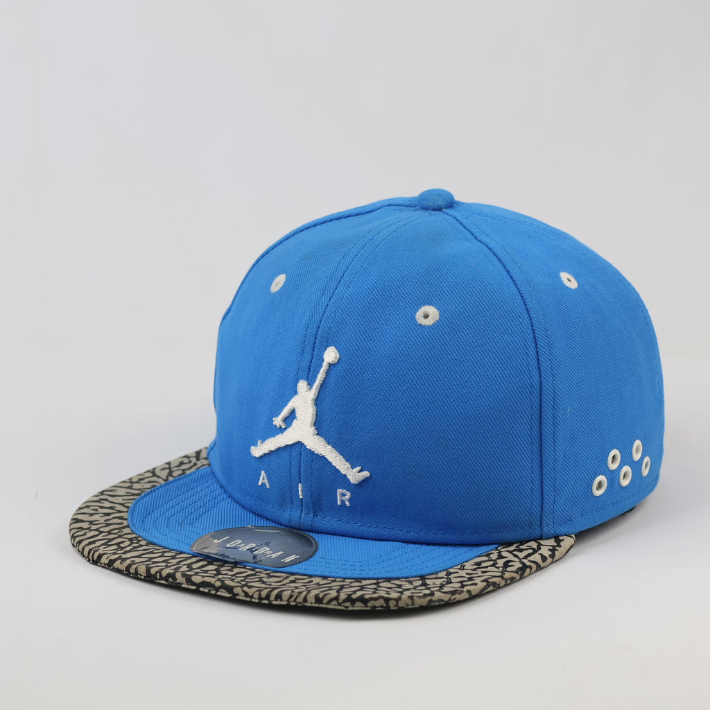 Vintage Air Jordan Blue Baseball Cap - Cement Elephant Print Brim Thrifted Snapback