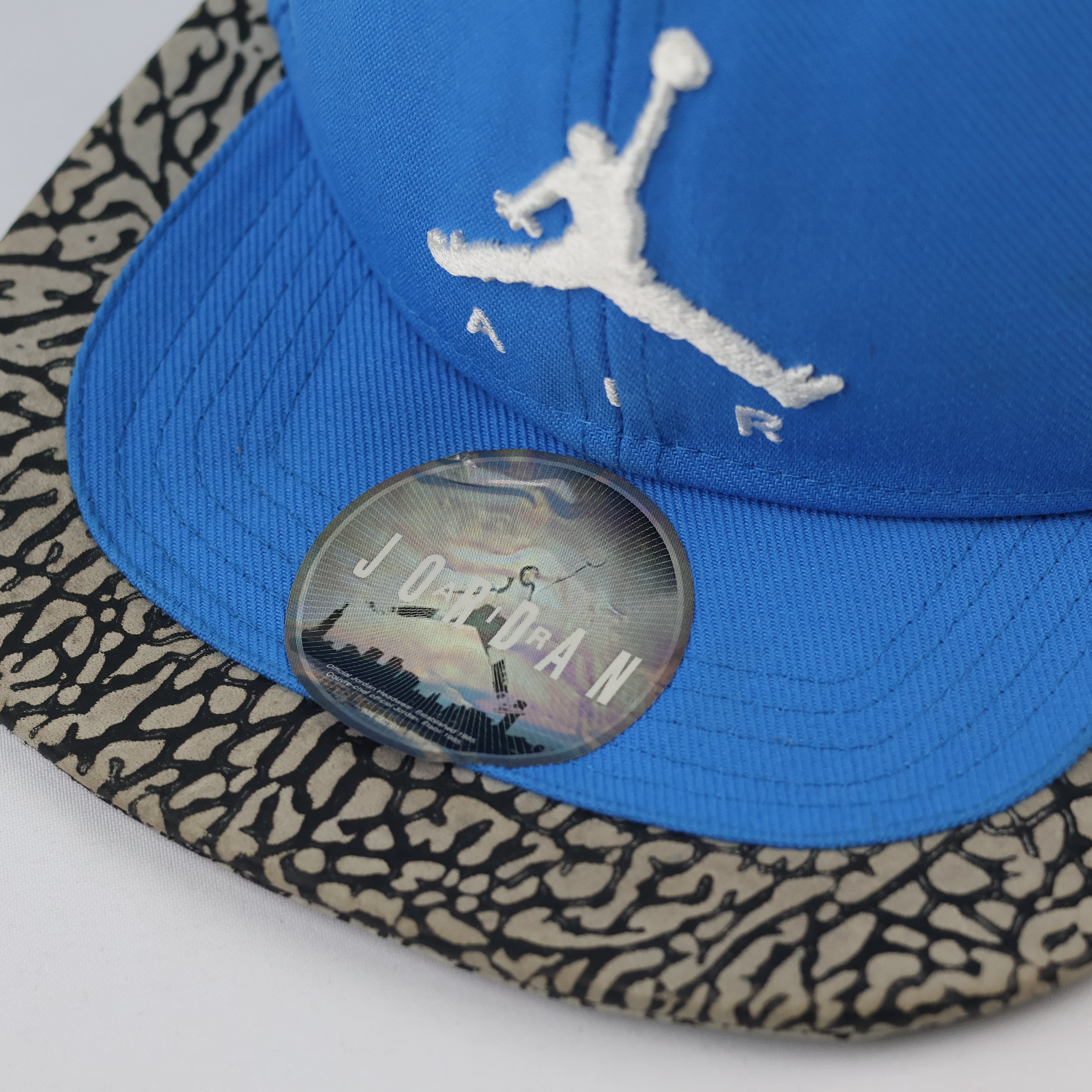 Vintage Air Jordan Blue Baseball Cap - Cement Elephant Print Brim Thrifted Snapback